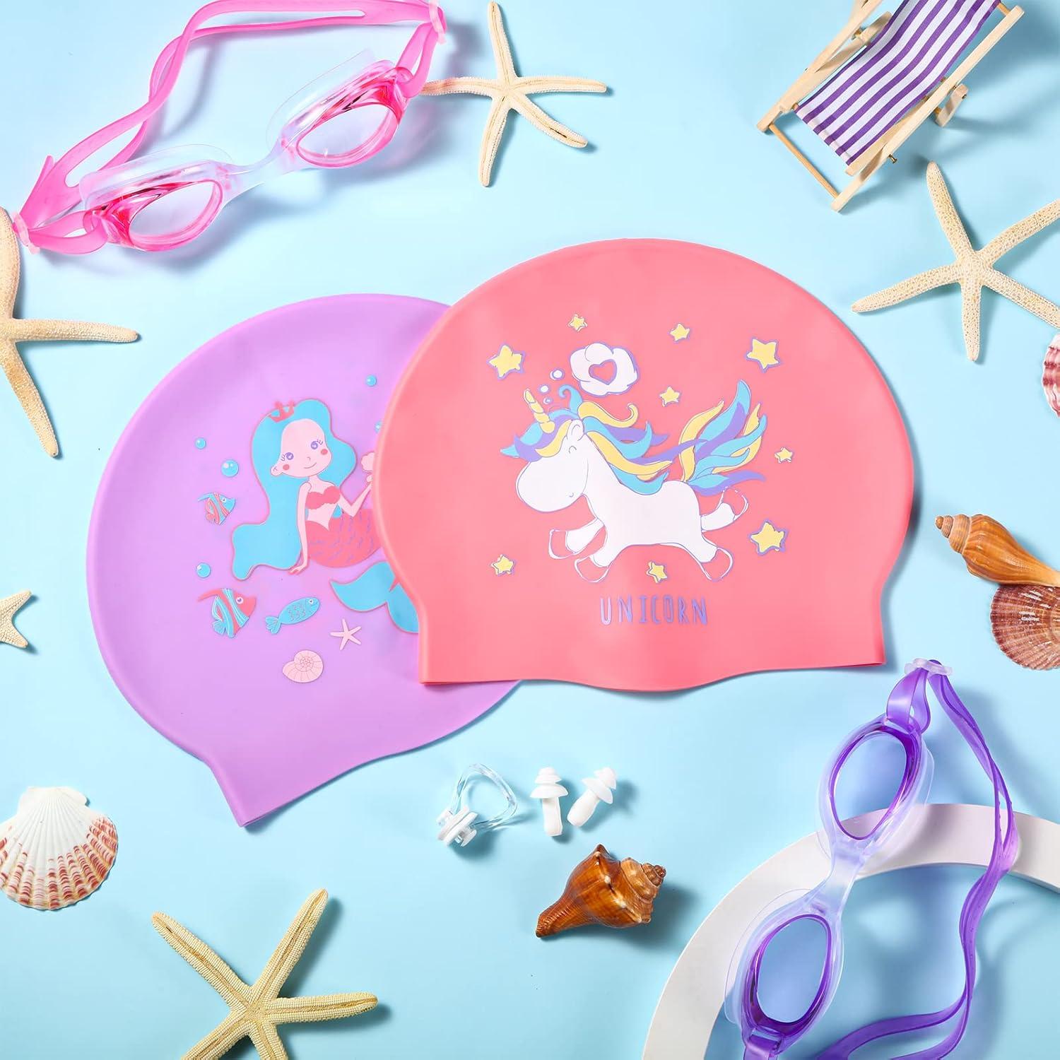 Gorras de Natación Silicona Zhanmai 8 Piezas Unicornio Sirena