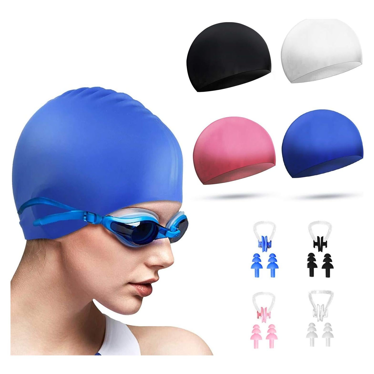 Gorros de Natación de Silicona DECYOOL - 4 Piezas con Clip y Tapones