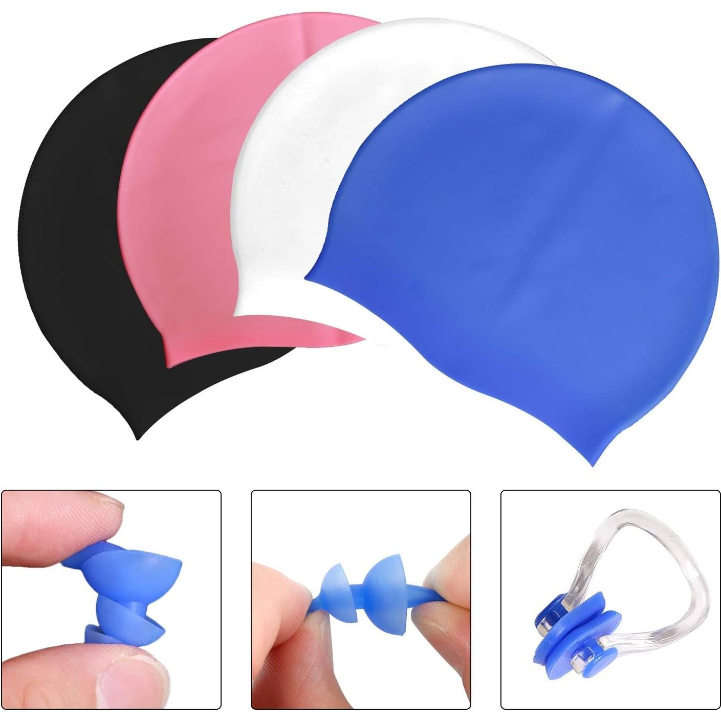 Gorros de Natación de Silicona DECYOOL - 4 Piezas con Clip y Tapones