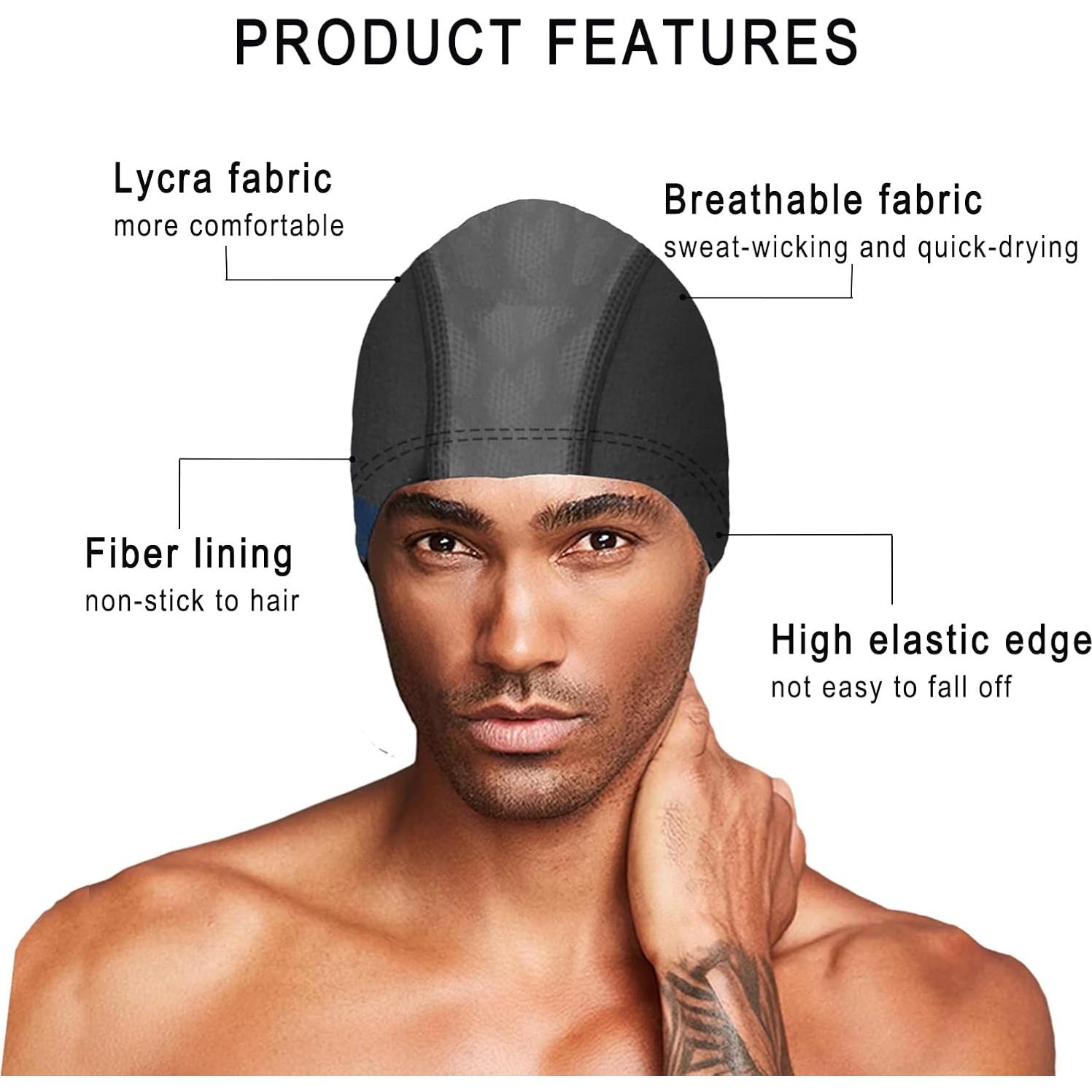 Gorro de Natación Iwrrvn Unisex Lycra Negro Alta Elasticidad