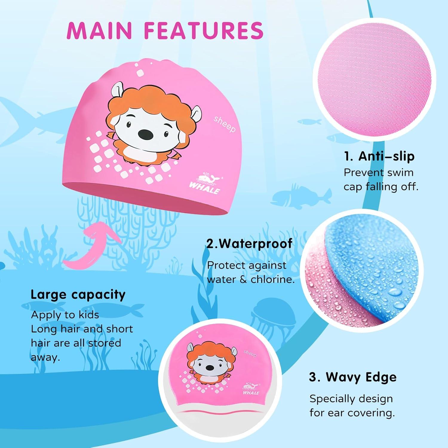 Gorro de natación Ballena para niños 3-9 años silicona rosa