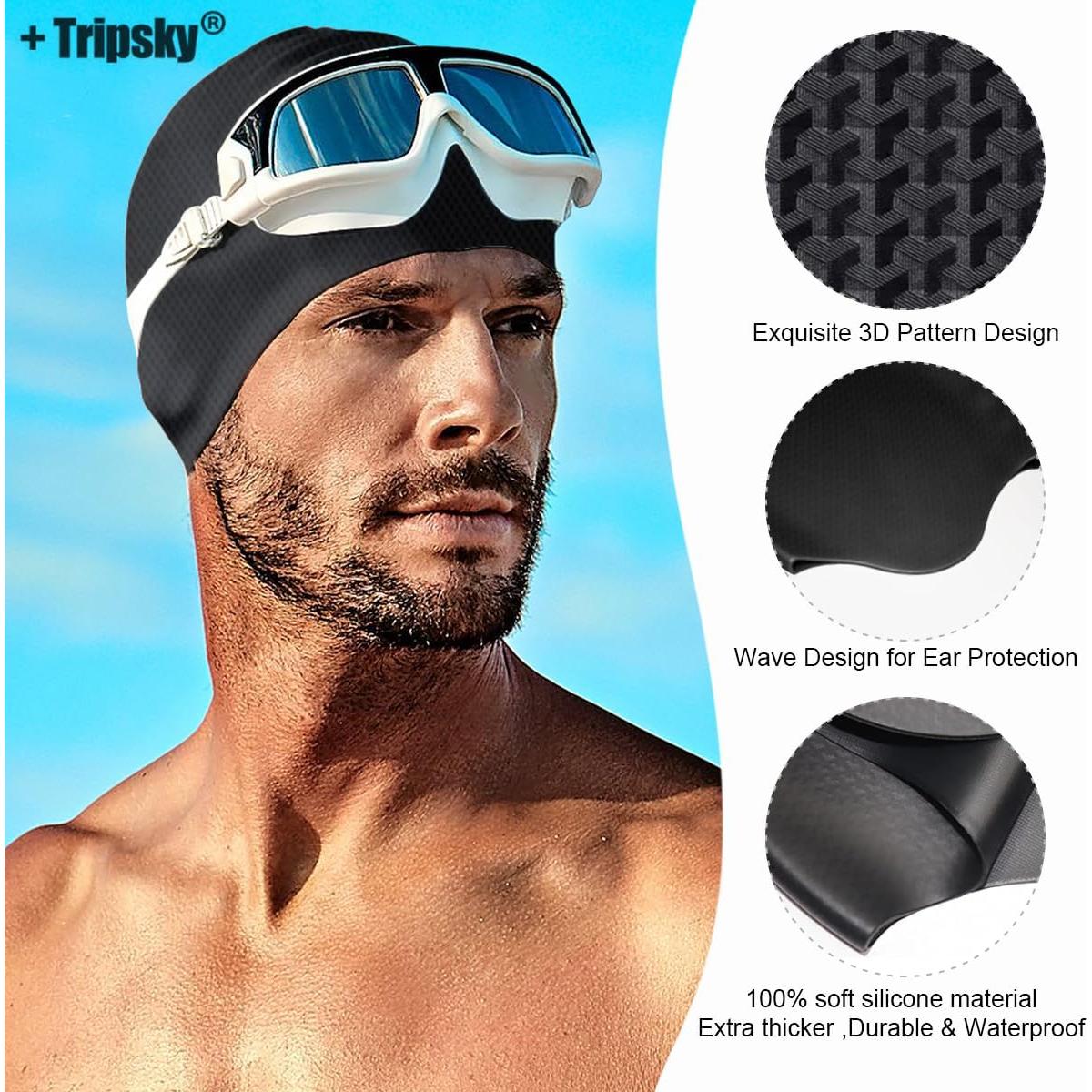 Gorro de natación de silicona Tripsky unisex - Talla única, negro
