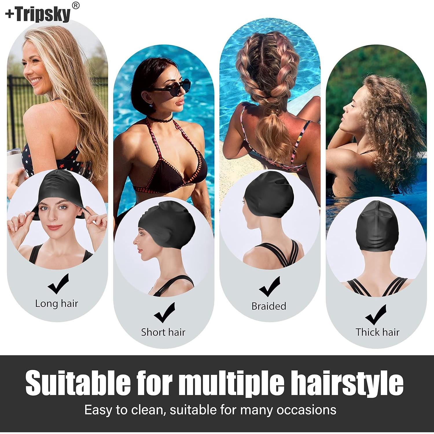 Gorro de natación de silicona Tripsky unisex - Talla única, negro