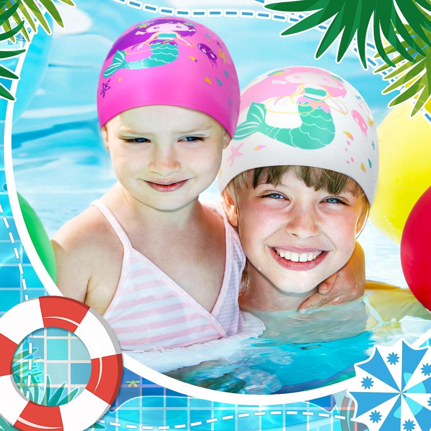 3 Gorras de Natación para Niños Fourluoo Sirena 2-12 Años