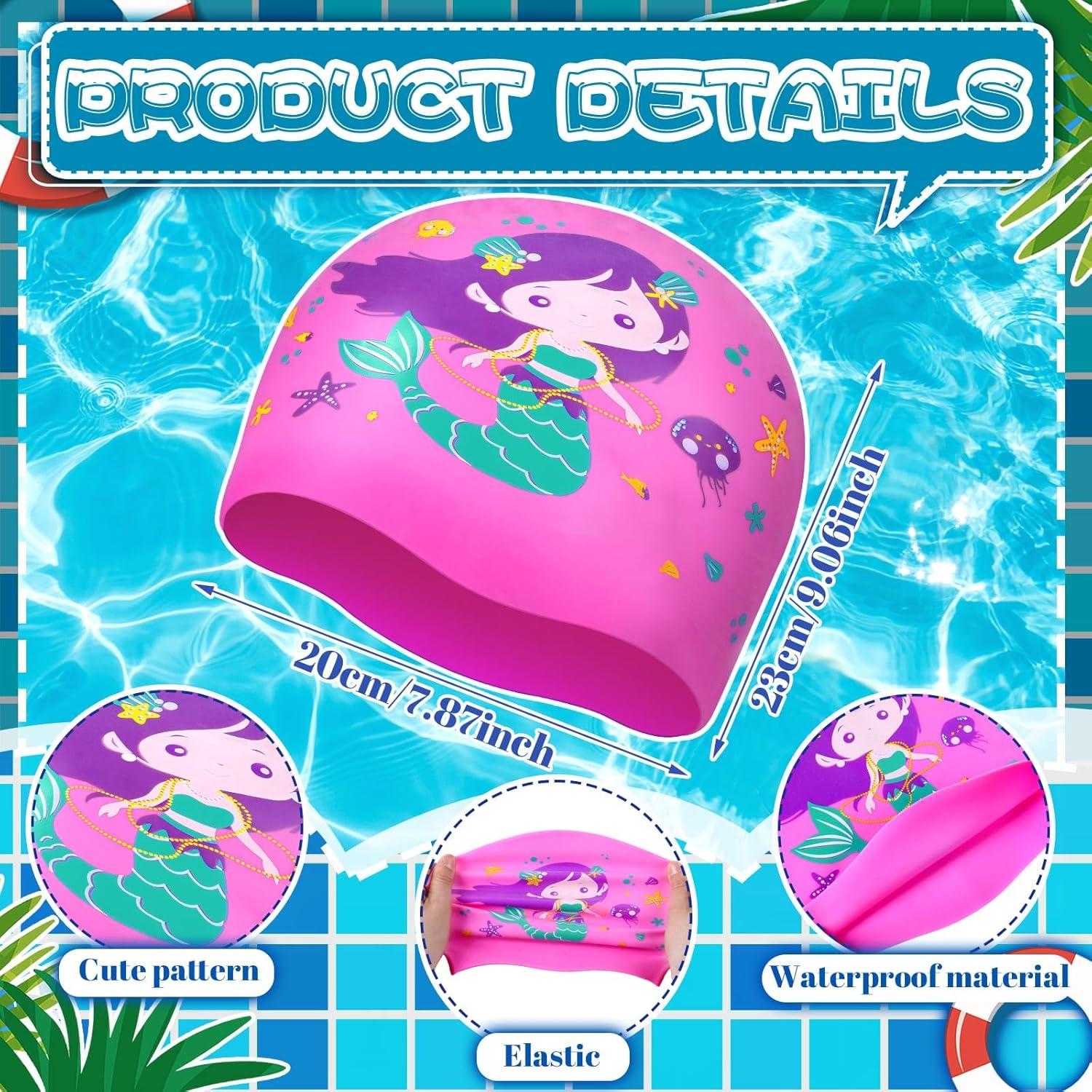 3 Gorras de Natación para Niños Fourluoo Sirena 2-12 Años