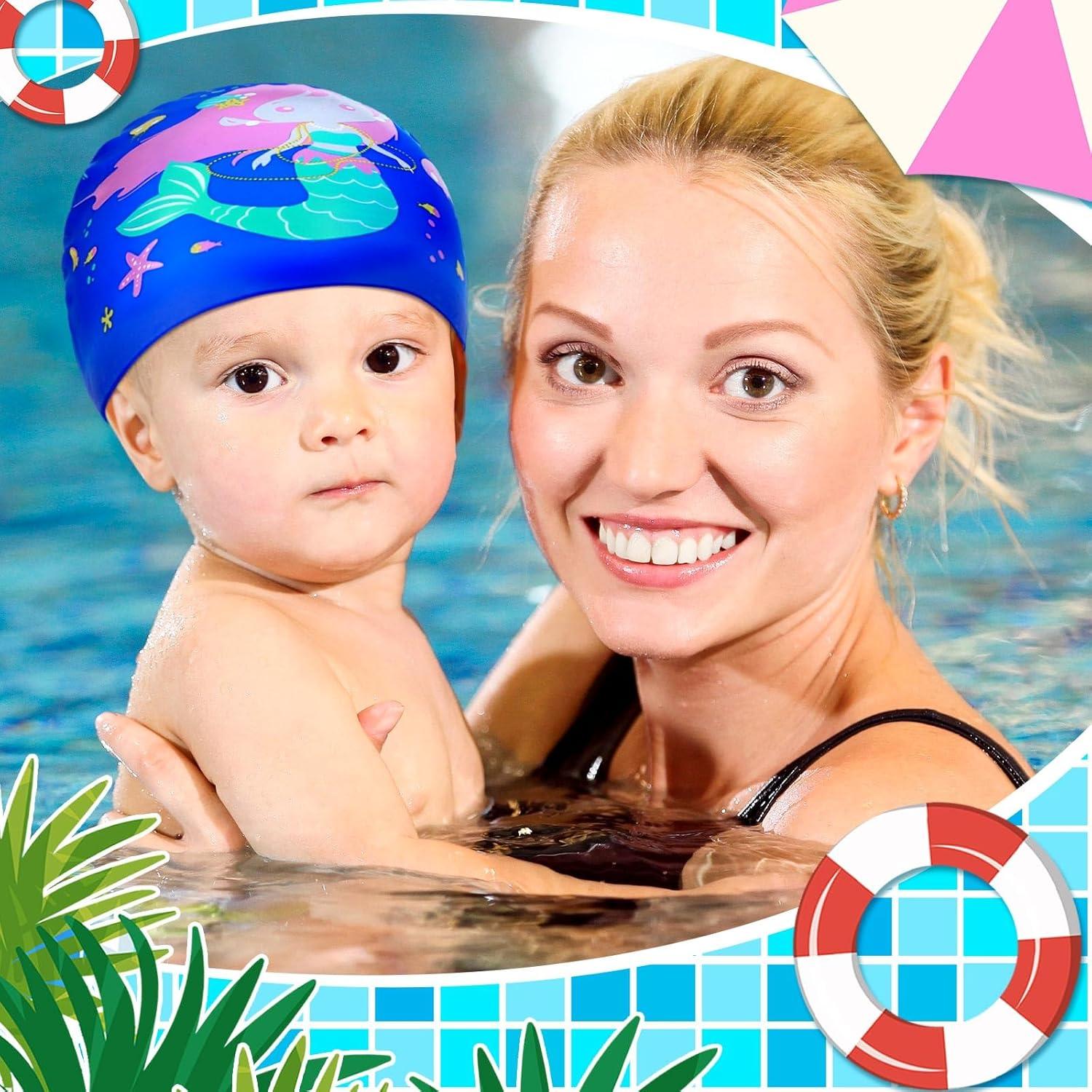 3 Gorras de Natación para Niños Fourluoo Sirena 2-12 Años