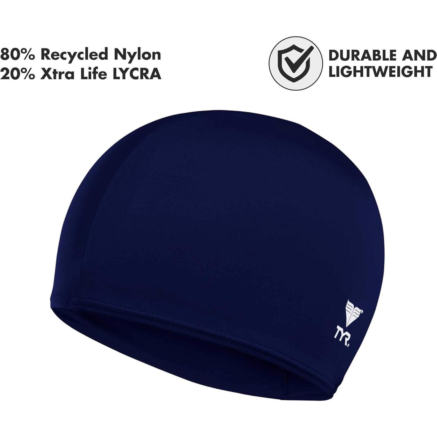 Gorro de Natación TYR de Lycra Unisex Negro y Azul