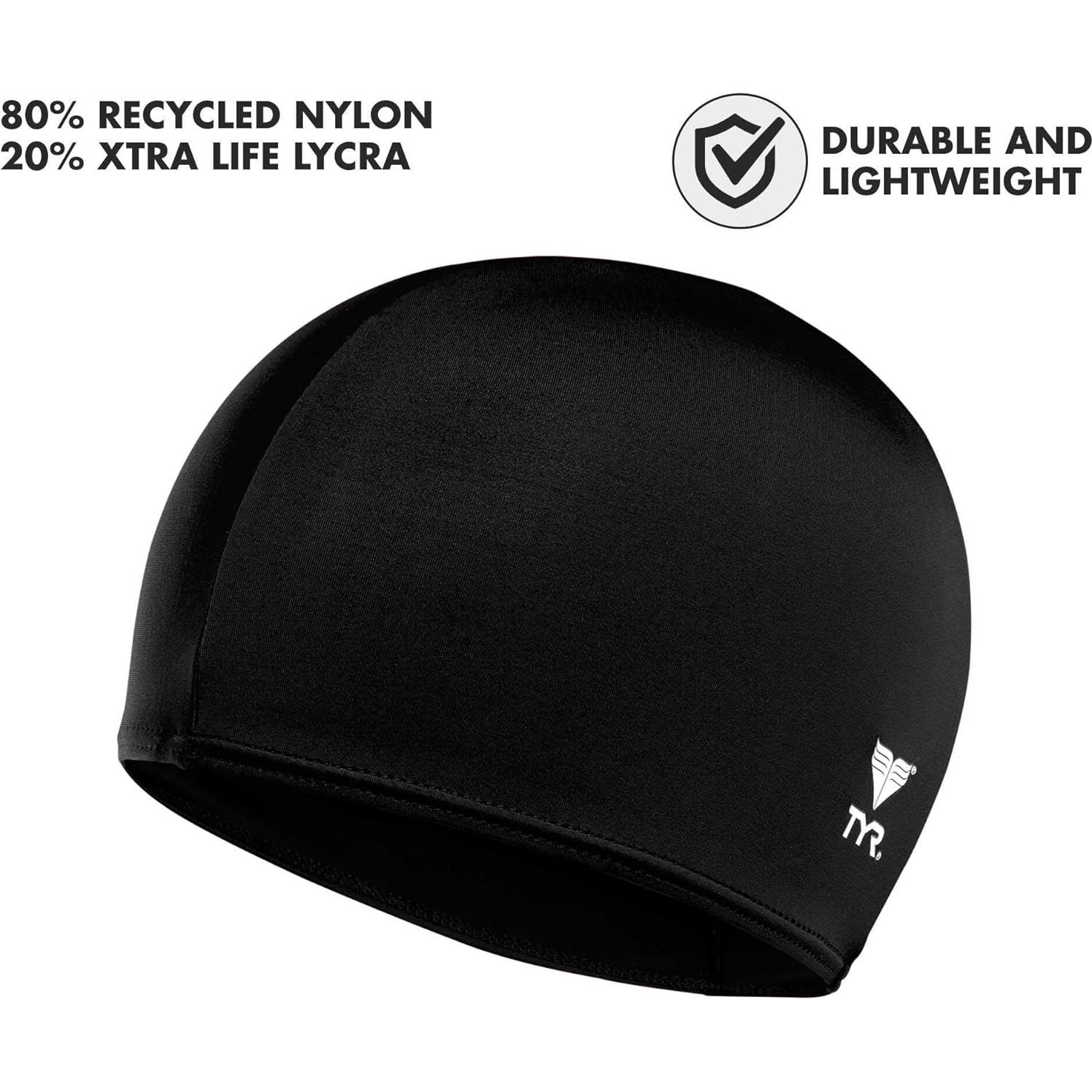 Gorro de Natación TYR de Lycra Unisex Negro y Azul