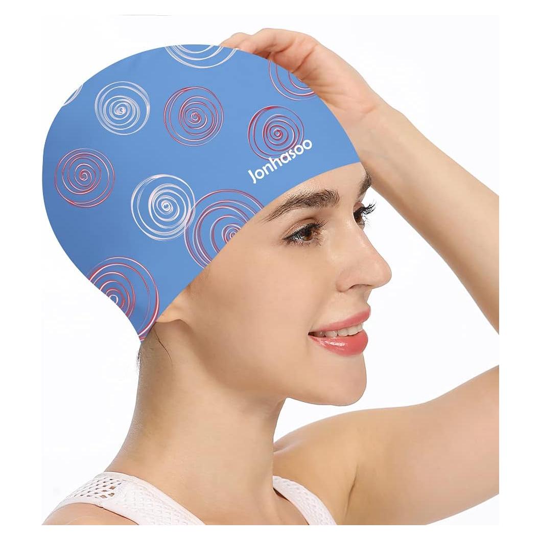 Gorro de natación Jonhasoo de silicona para mujer - Rayas