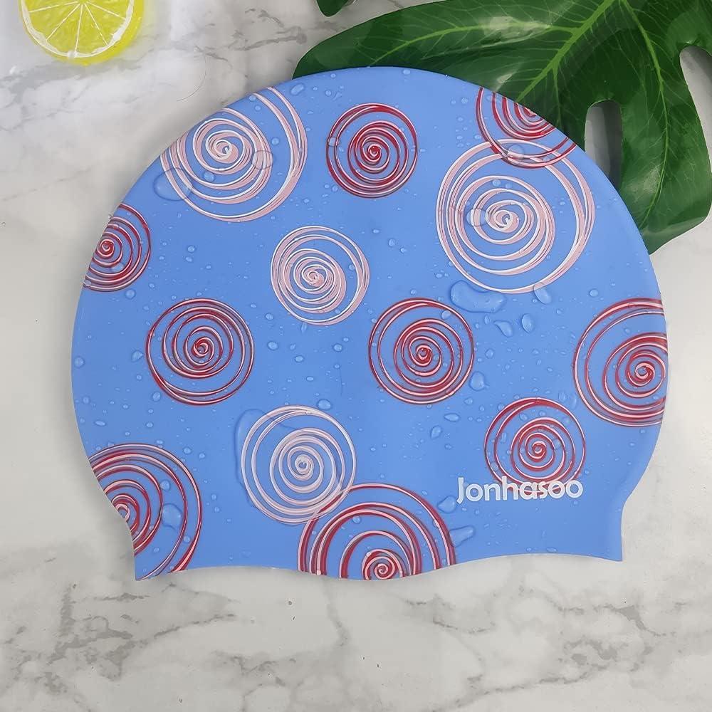 Gorro de natación Jonhasoo de silicona para mujer - Rayas