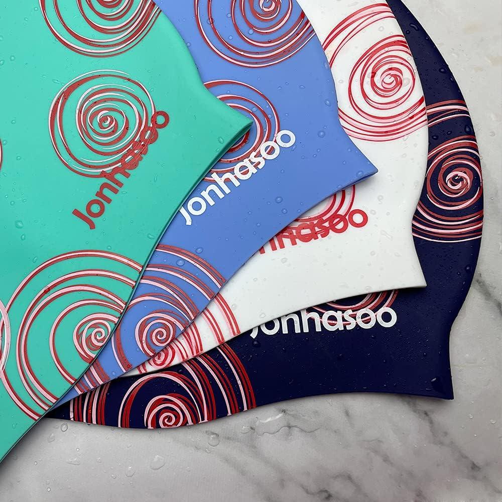 Gorro de natación Jonhasoo de silicona para mujer - Rayas
