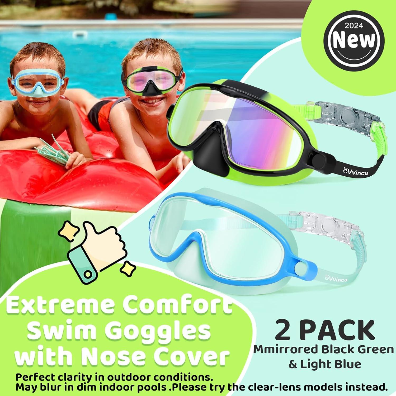 Gafas de Natación Vvinca para Niños 3-6 Años con Cubierta Nasal