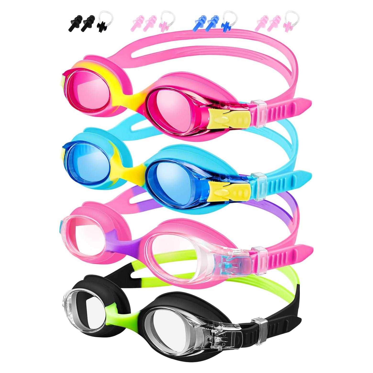 Gafas de Natación XDX para Niños 4-14 Años, Paquete 4, Antiempañante UV