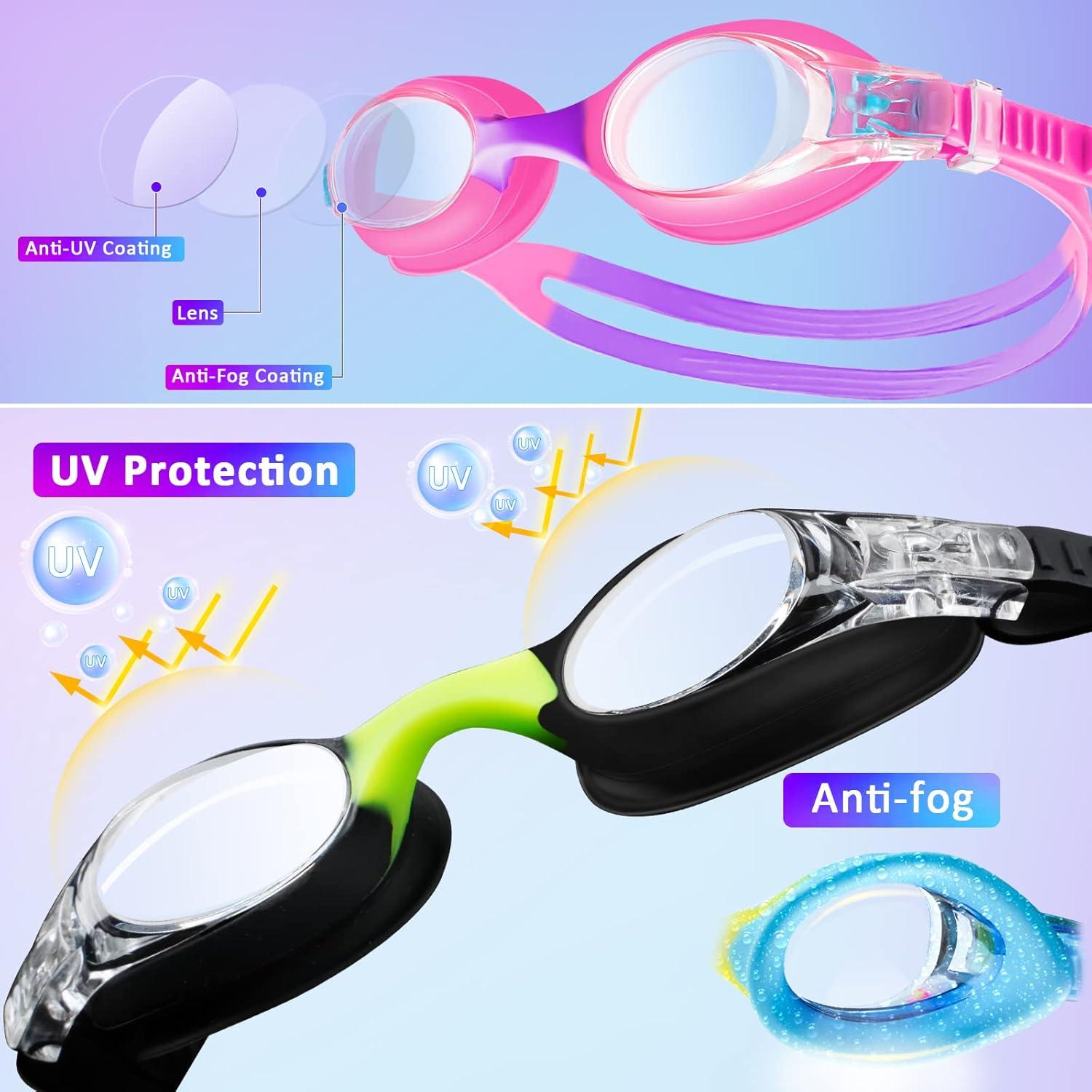 Gafas de Natación XDX para Niños 4-14 Años, Paquete 4, Antiempañante UV