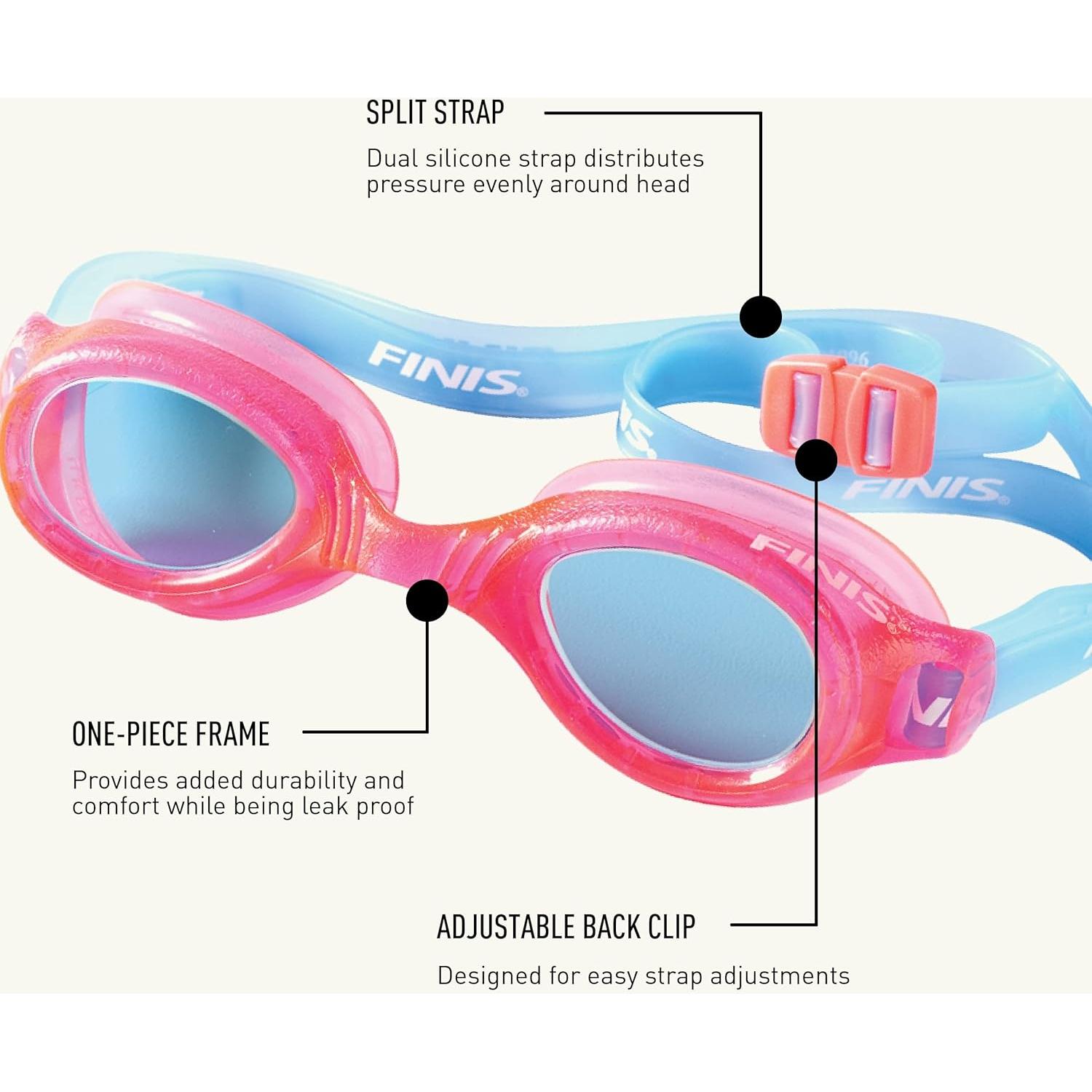Gafas de natación FINIS H2 Jr Rosa/Aqua - Niños 3-6 años