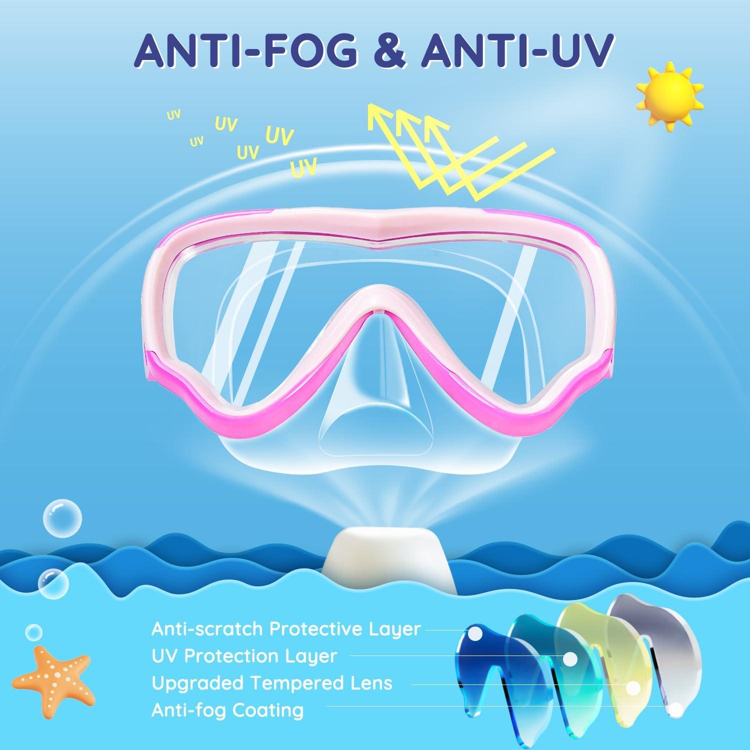 Gafas de natación MOMUSE para niños 3-14 años, rosa, a prueba de fugas