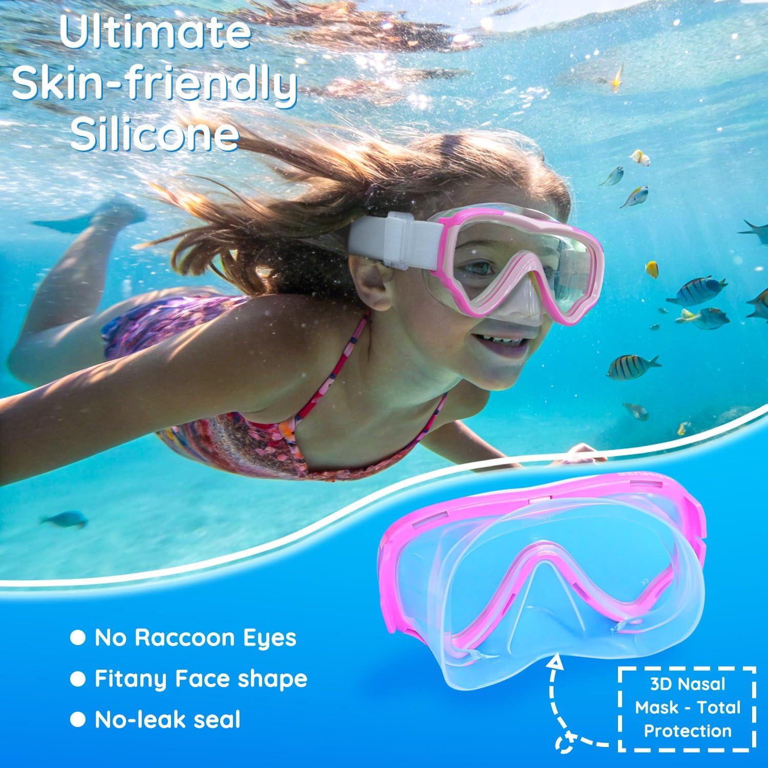 Gafas de natación MOMUSE para niños 3-14 años, rosa, a prueba de fugas