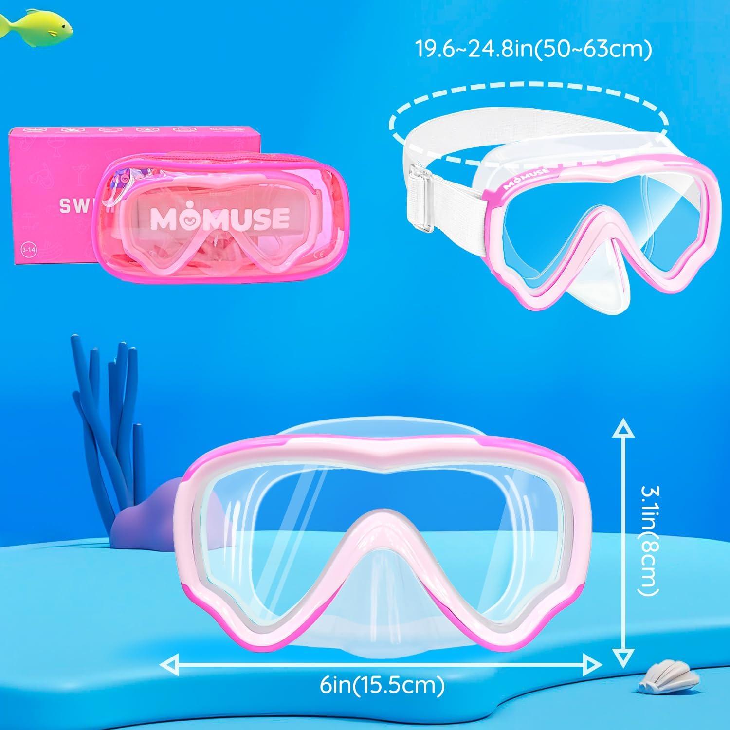 Gafas de natación MOMUSE para niños 3-14 años, rosa, a prueba de fugas