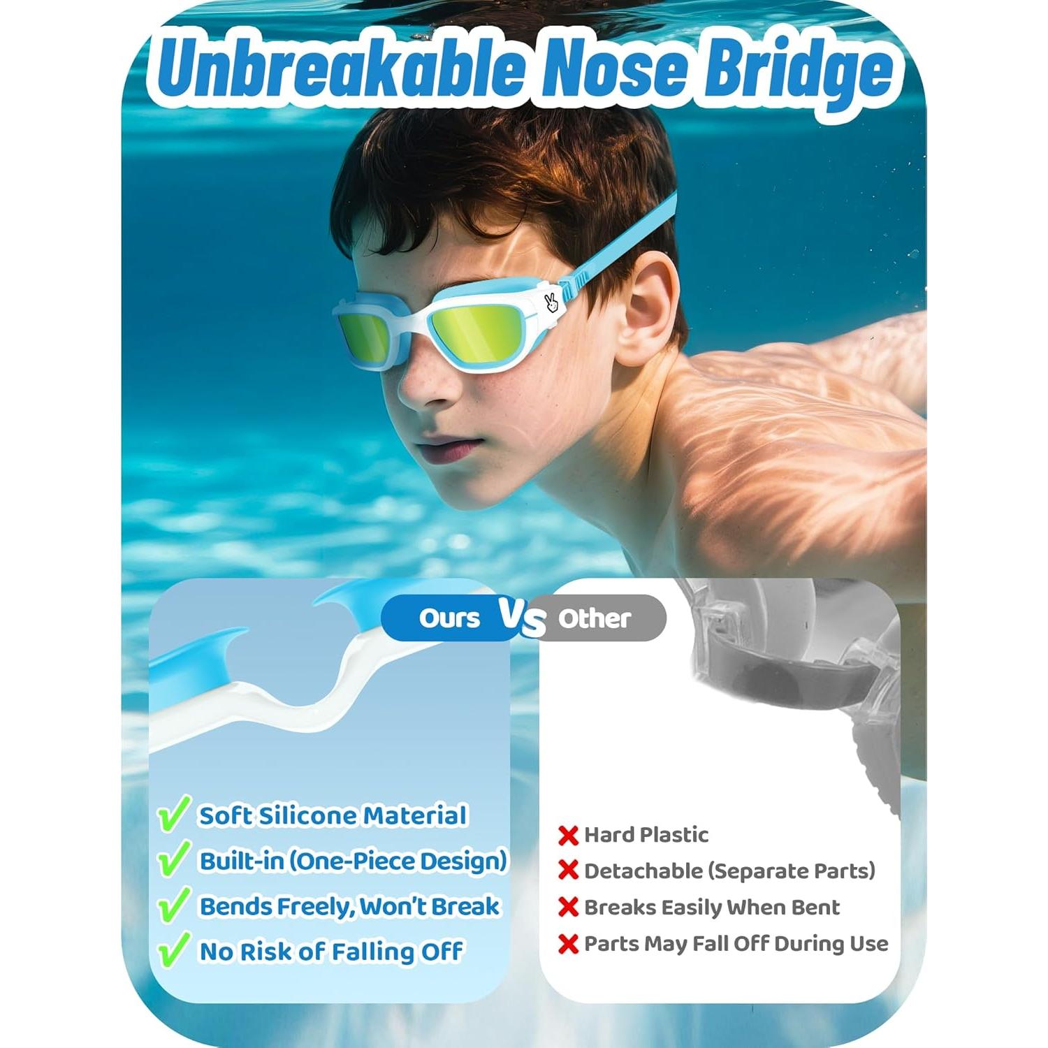 Gafas de natación Vvinca Kids, protección UV, ajuste cómodo