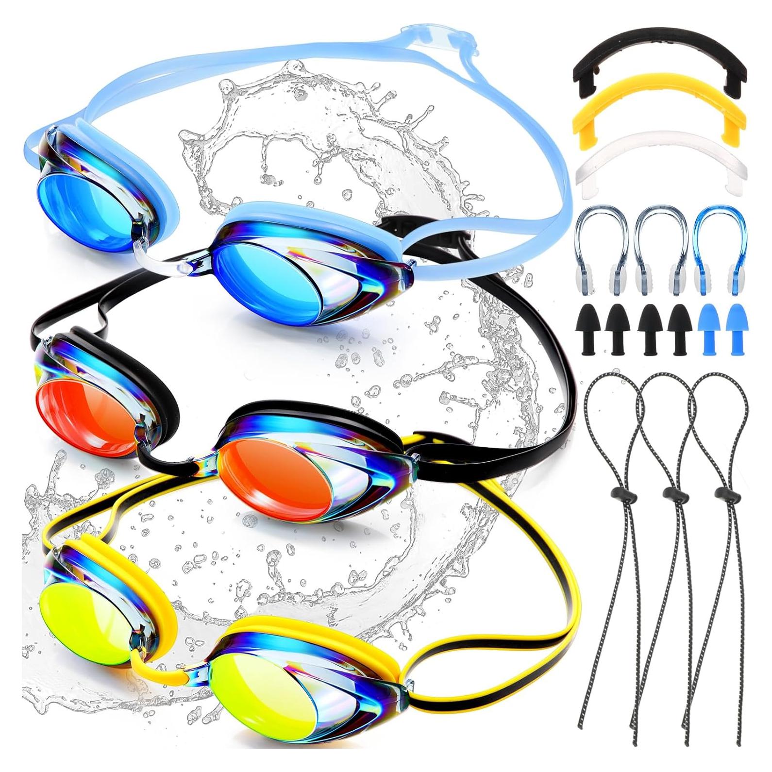 Gafas de Natación Landhoow 3 Pcs Adultos Anti UV Niebla