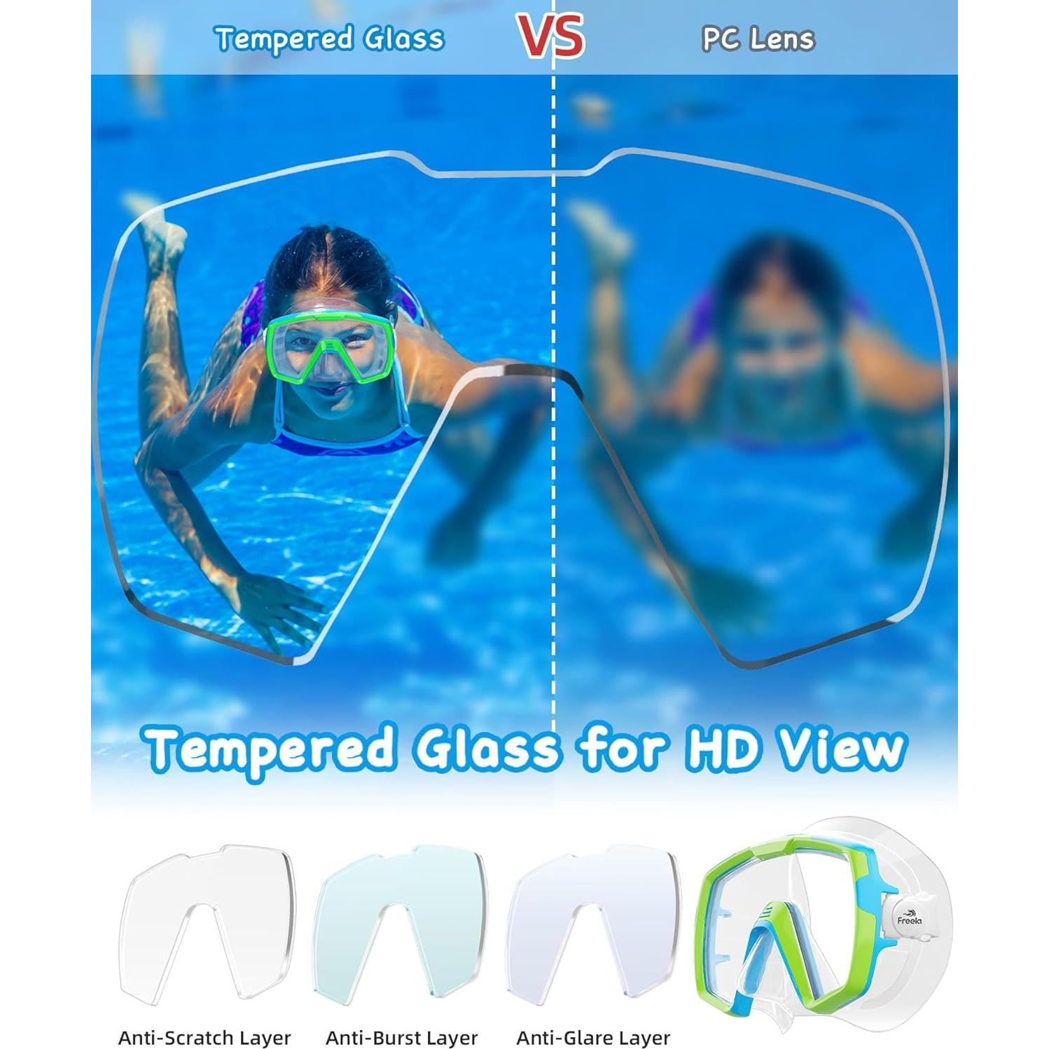 Gafas de Natación Freela Kids con Cubierta para Nariz - Azul y Verde Negro