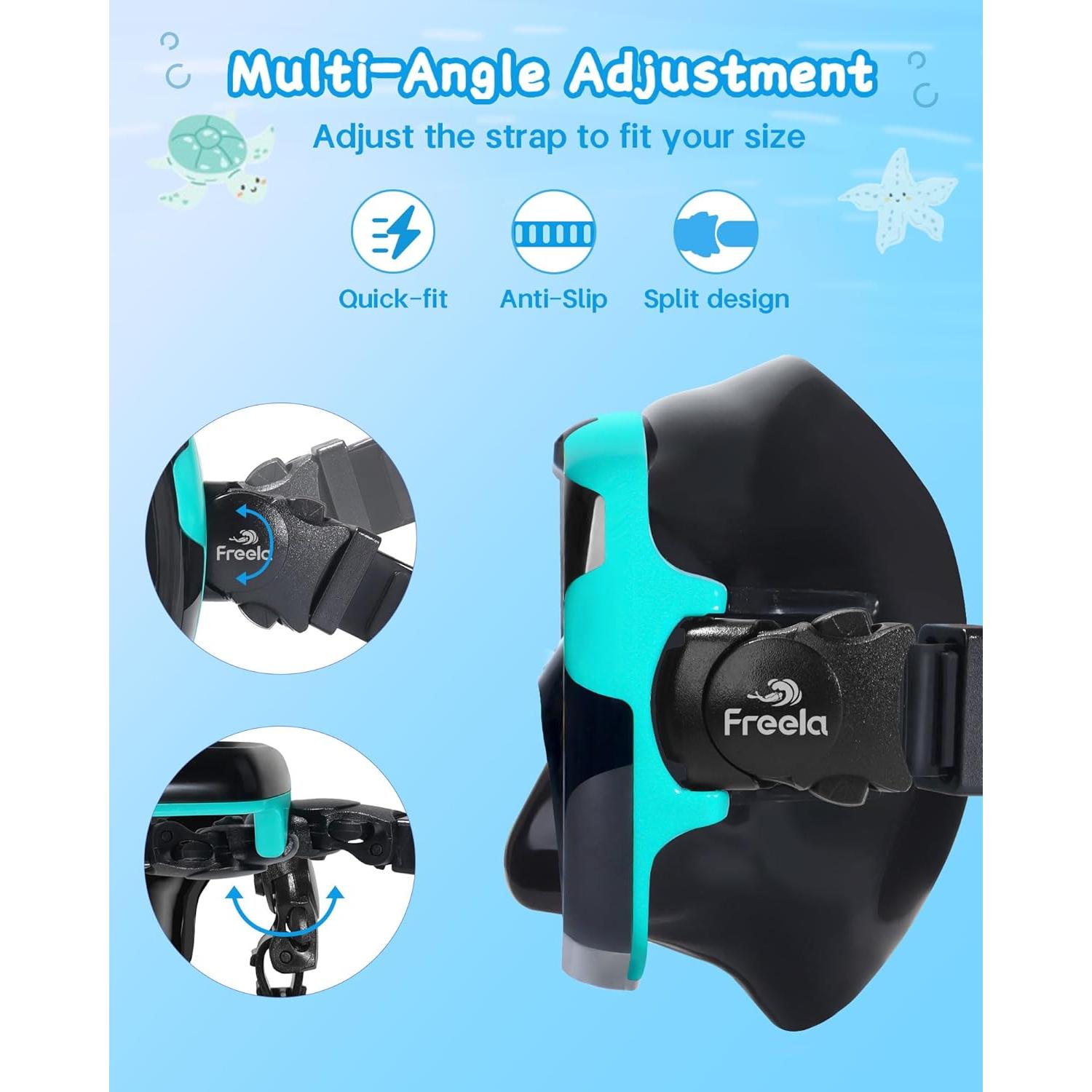 Gafas de Natación Freela Kids con Cubierta para Nariz - Azul y Verde Negro