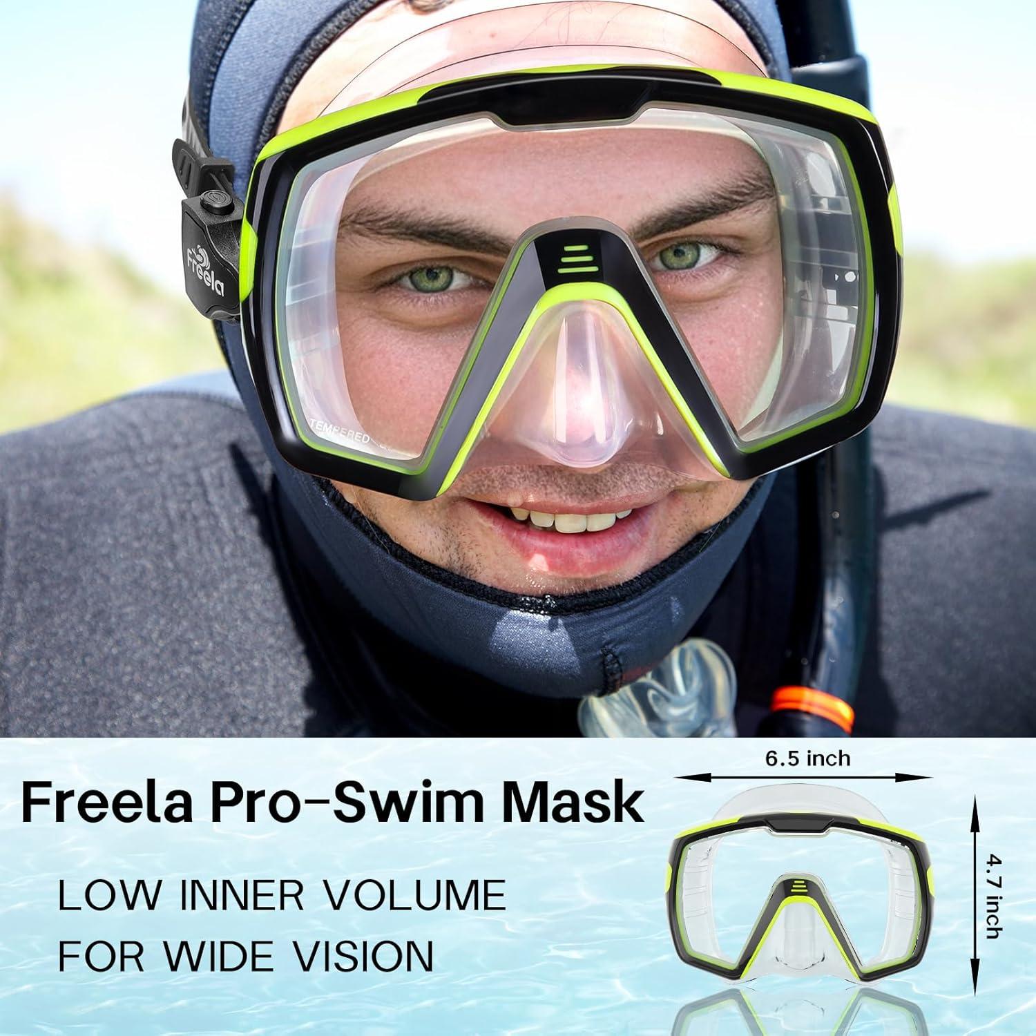 Máscara de Natación Freela Unisex Amarilla con Lentes Templados