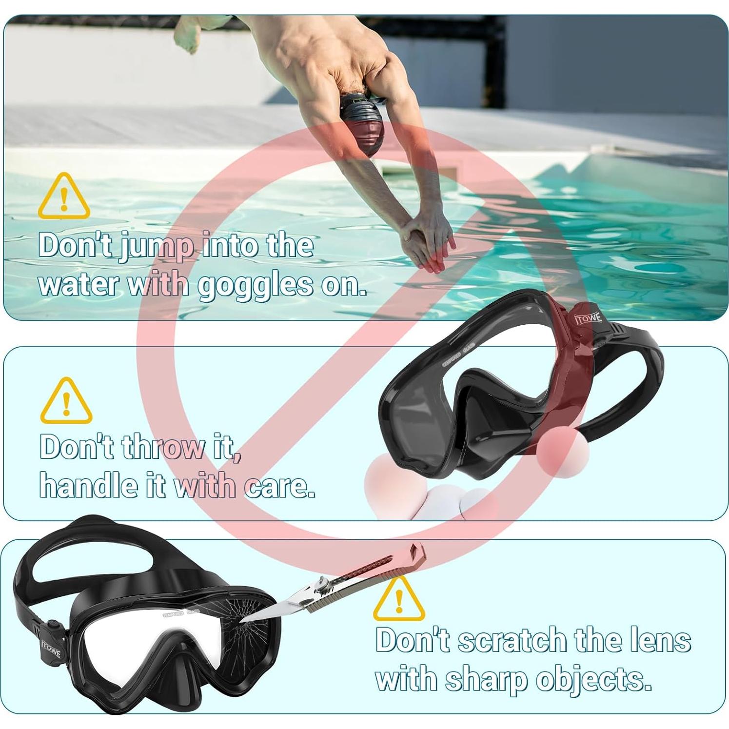 Gafas de Natación iTOWE Adultos Vidrio Templado 180° Antivaho