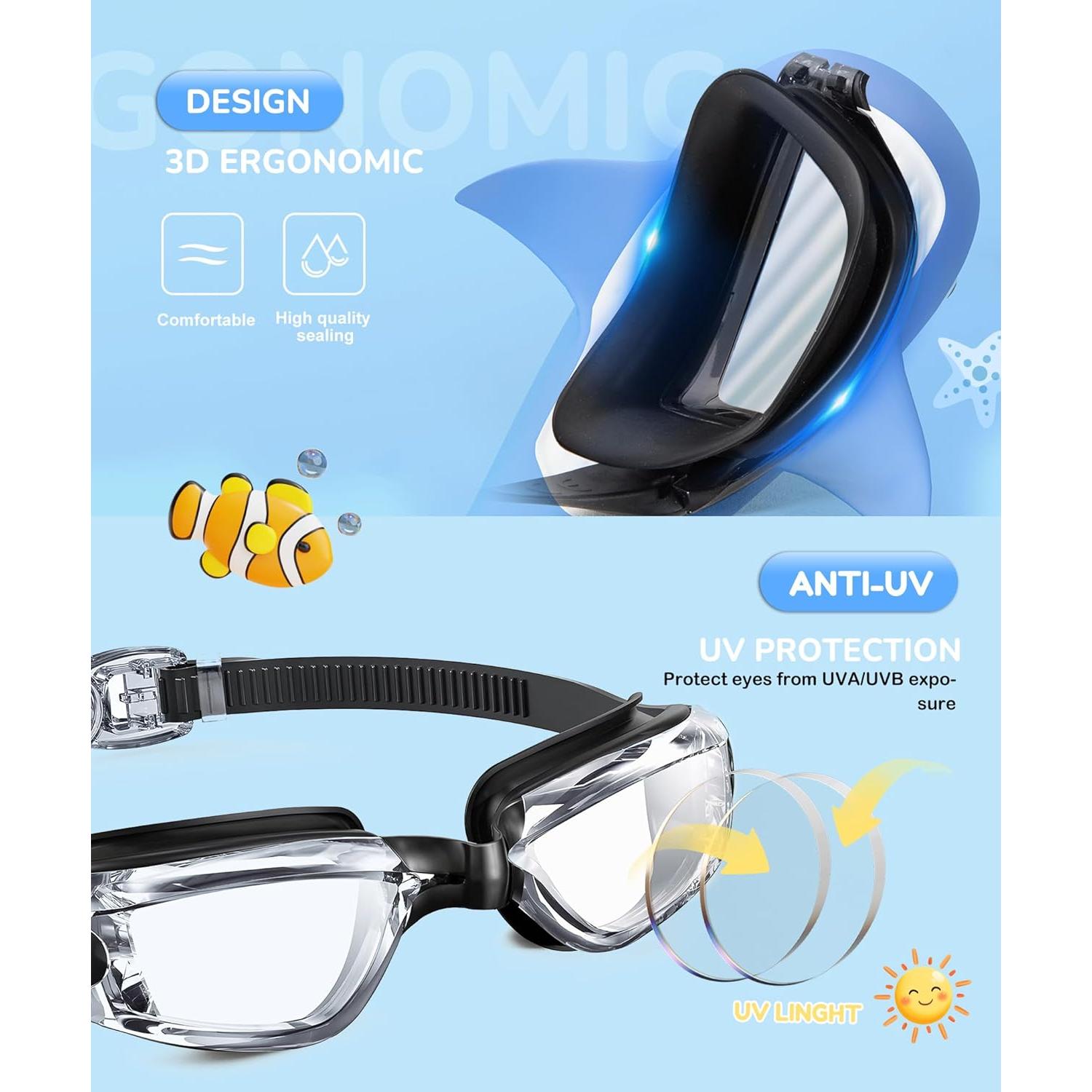 Gafas de natación NSSIW para niños 6-14 años UV400 antivaho