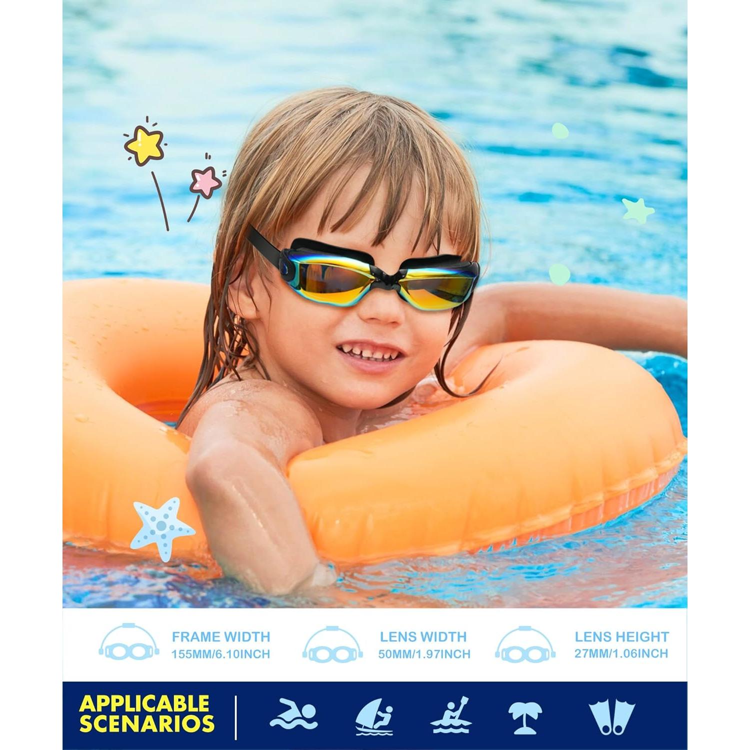 Gafas de natación QALLY para niños UV400 3 paquetes