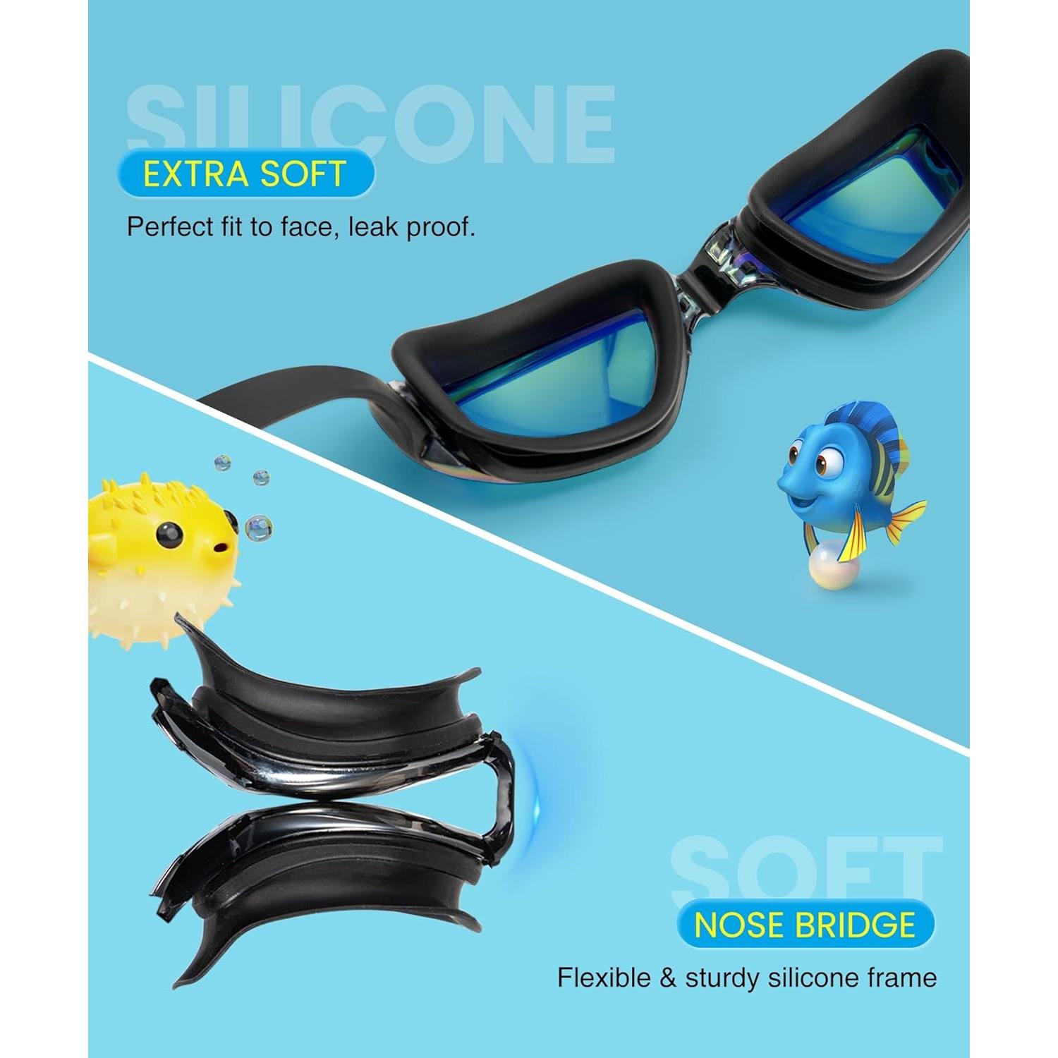 Gafas de natación QALLY para niños UV400 3 paquetes