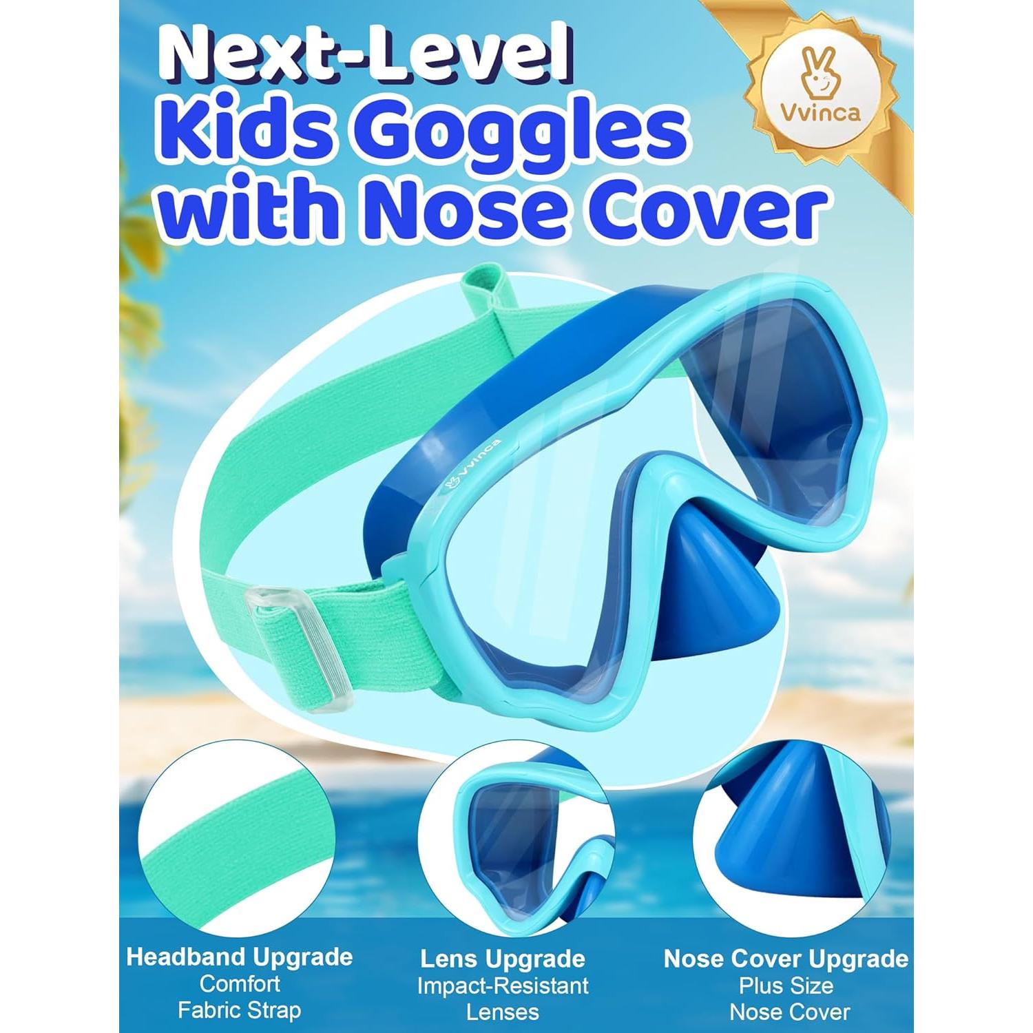 Gafas de natación Vvinca Kids con cubierta nasal y lentes antiempañantes