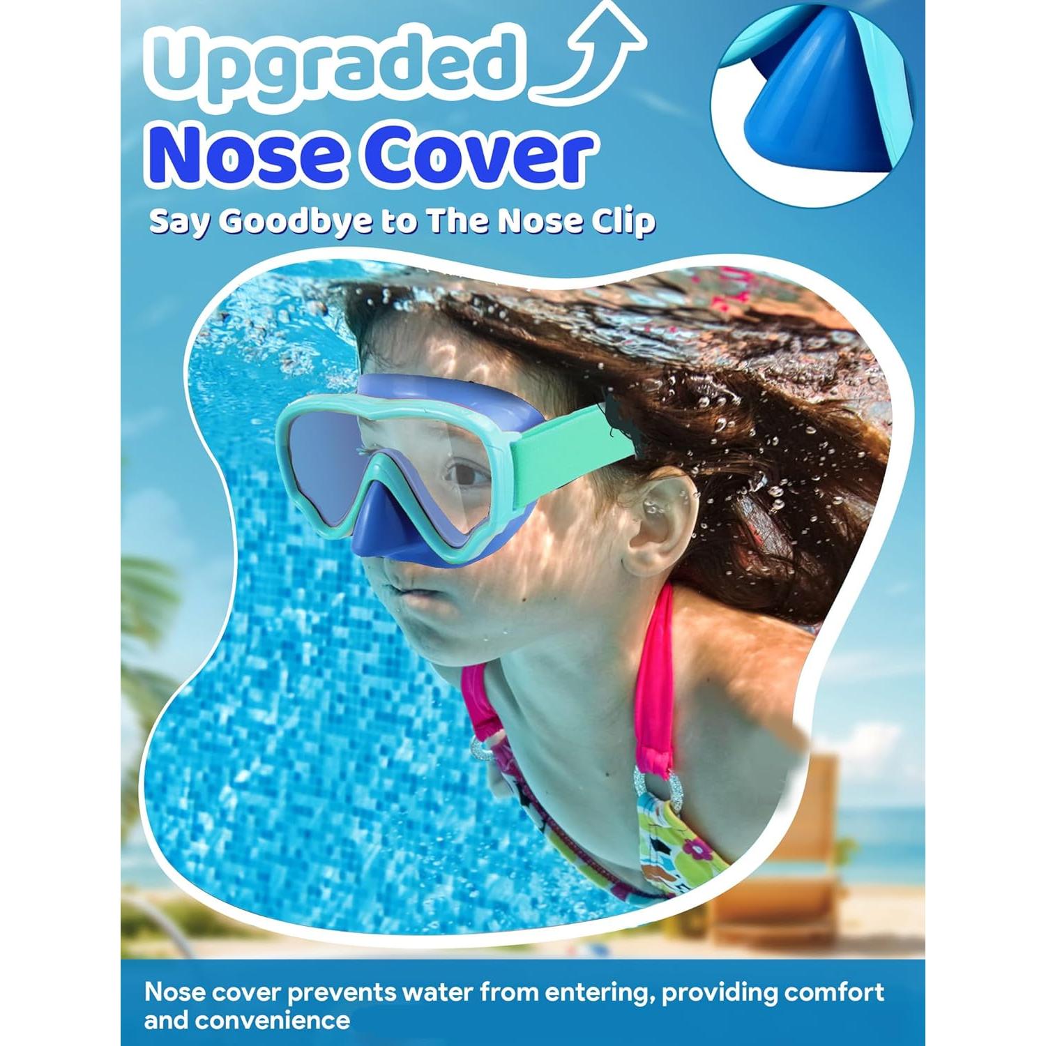 Gafas de natación Vvinca Kids con cubierta nasal y lentes antiempañantes