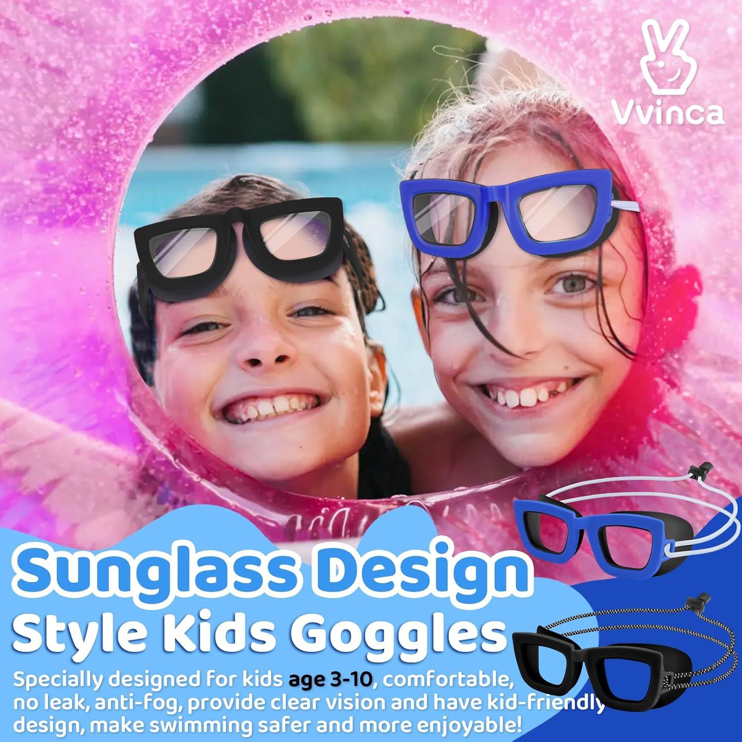 Gafas de Natación Vvinca Kids, 2 Paquetes, Anti-vaho UV, 3-10 Años