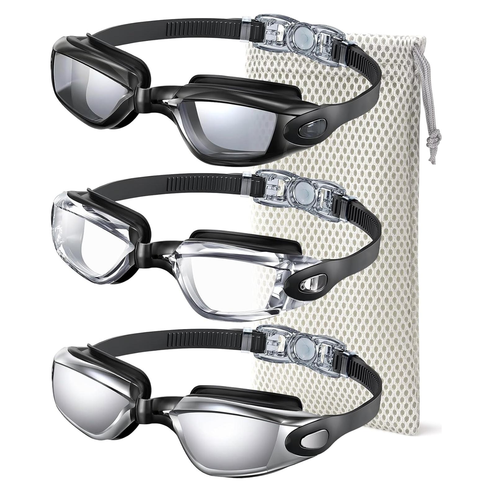 Gafas de natación NSSIW para adultos - Antivaho y sin fugas - Paquete de 3