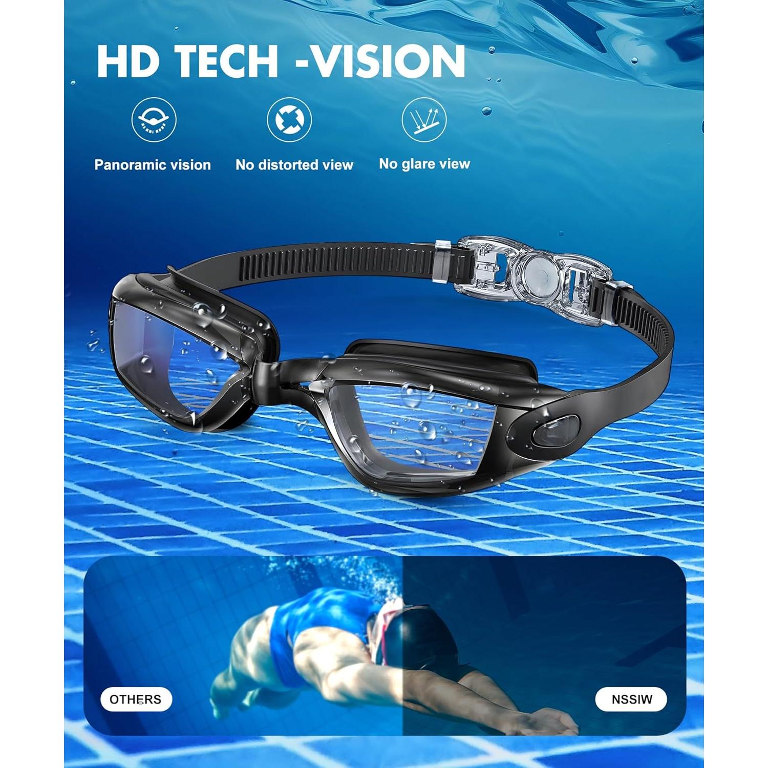 Gafas de natación NSSIW para adultos - Antivaho y sin fugas - Paquete de 3