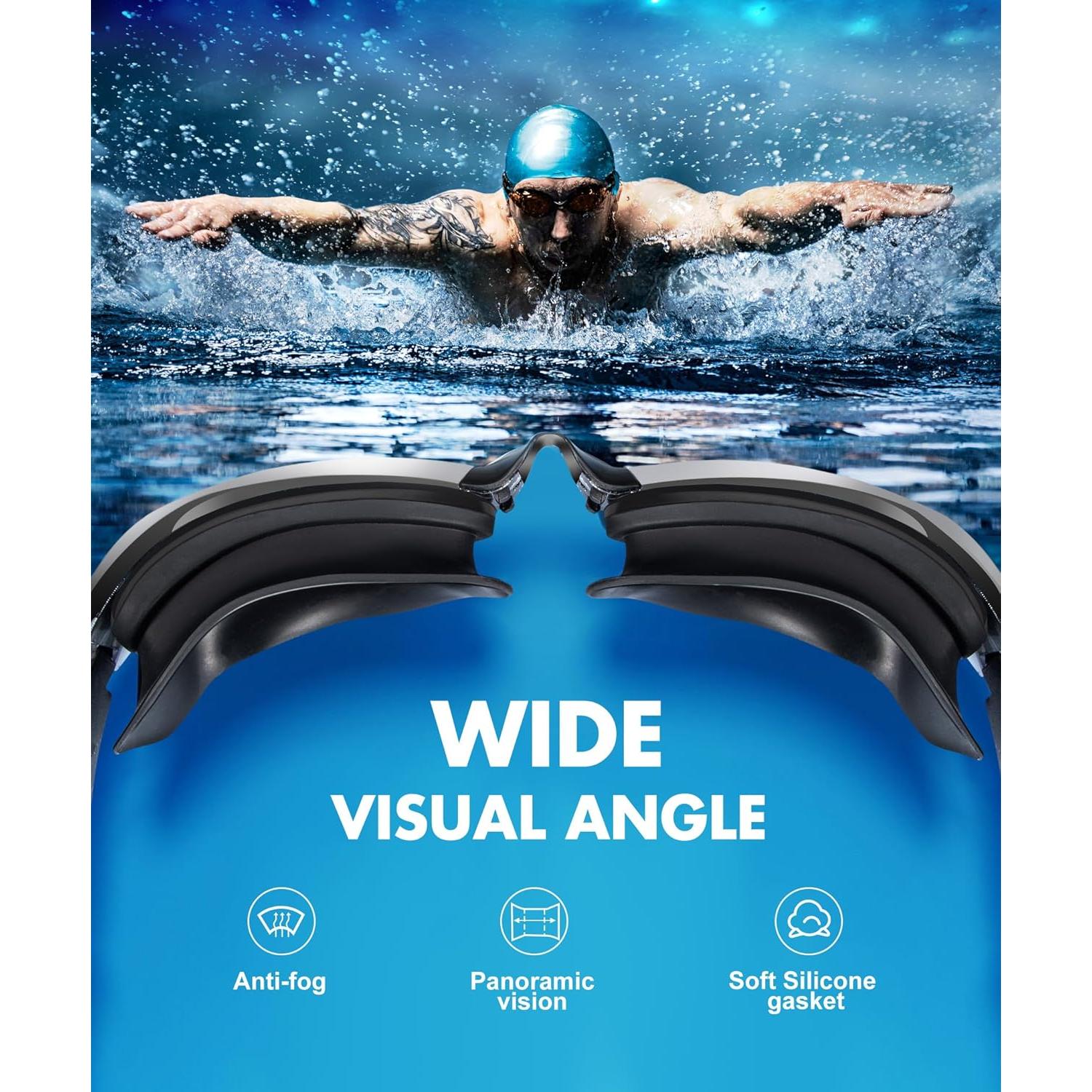 Gafas de natación NSSIW para adultos - Antivaho y sin fugas - Paquete de 3