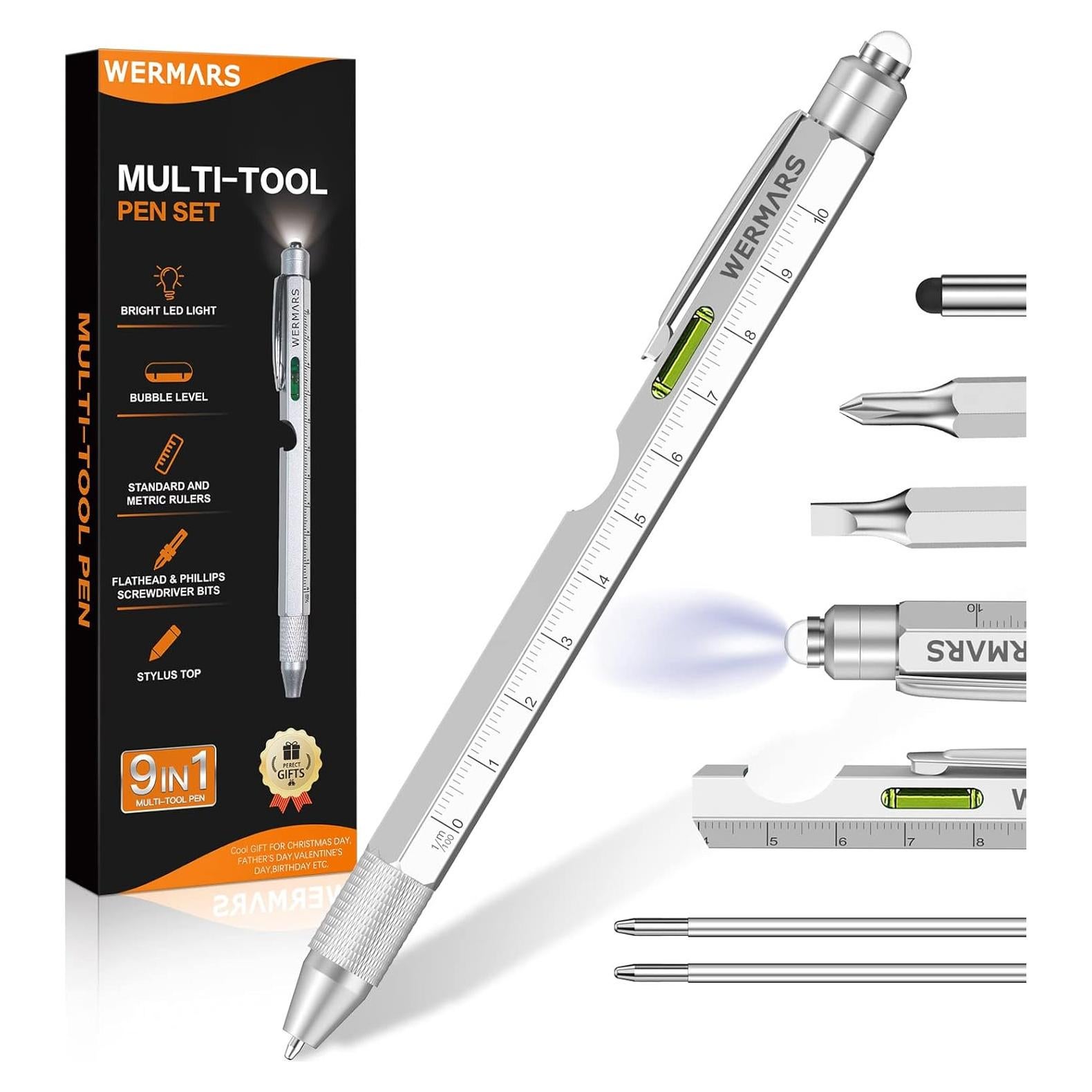 Bolígrafo Multiherramienta 9 en 1 WERMARS Plata