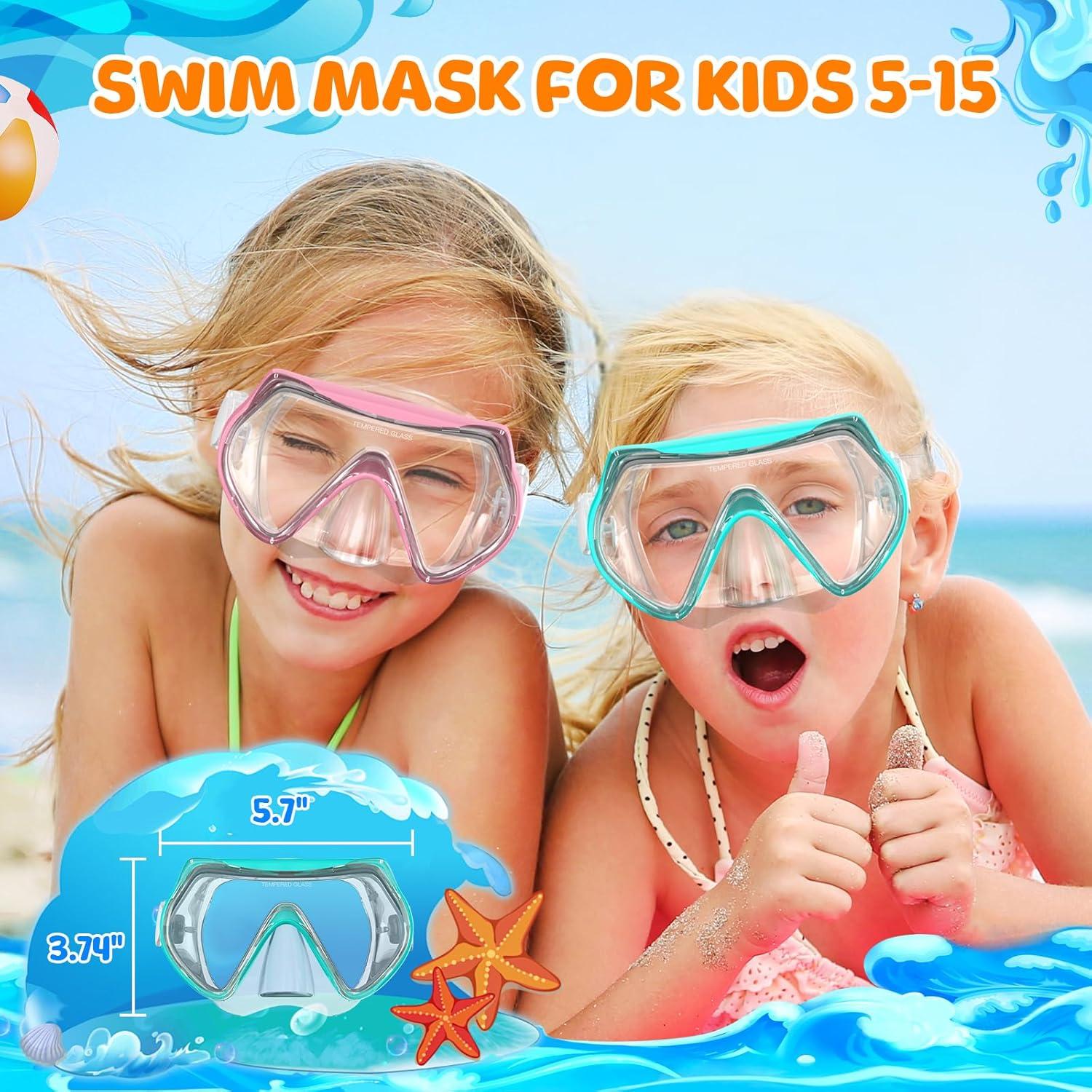 Gafas de natación para niños con snorkel y vidrio templado