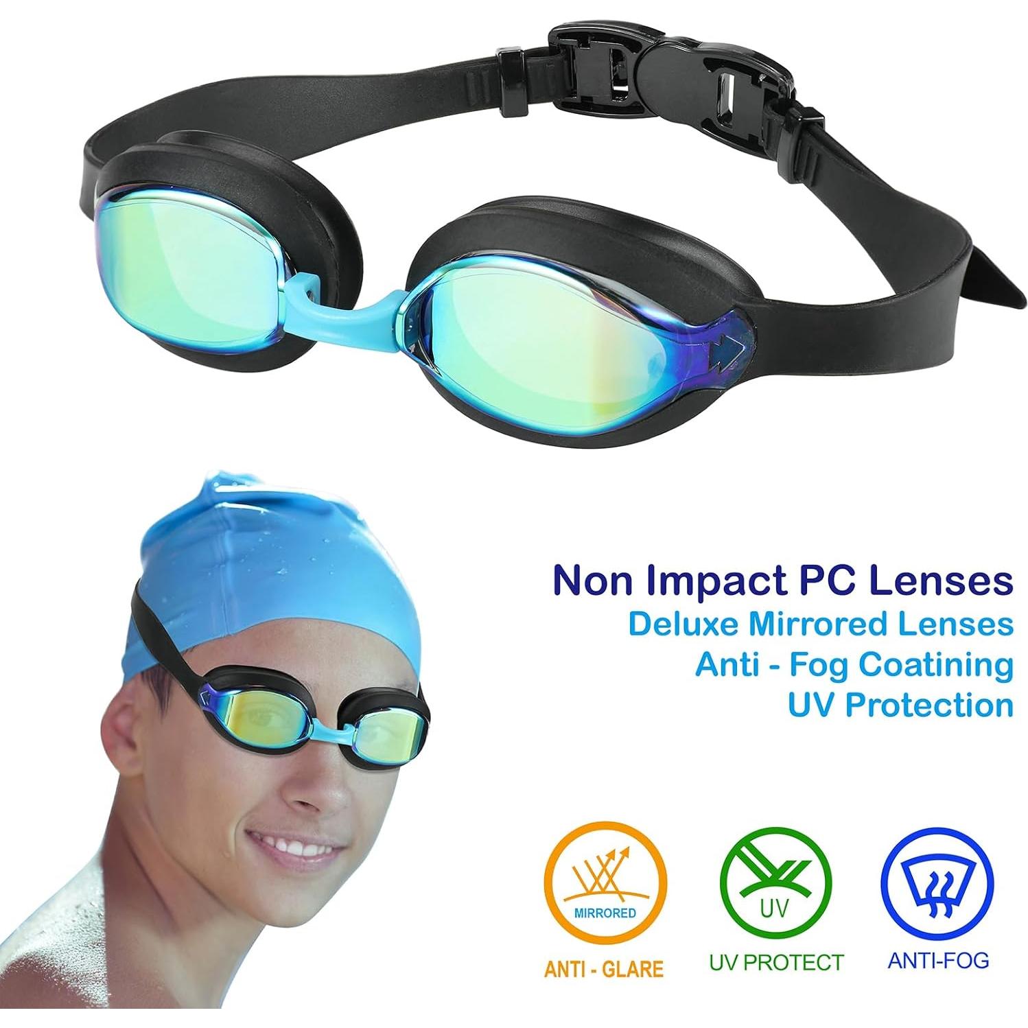 Gafas de natación para niños 3-14 años - 2 paquetes con estuche