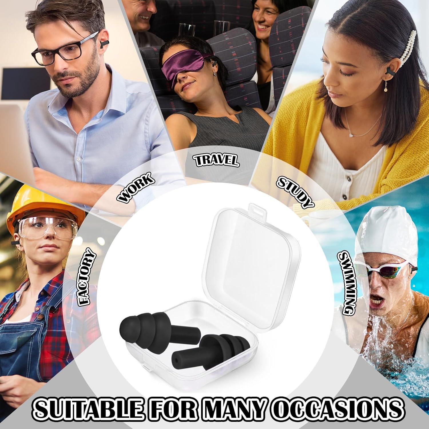 24 Pares Tapones para Oídos AIOMOB Negros Silicona NRR 29dB