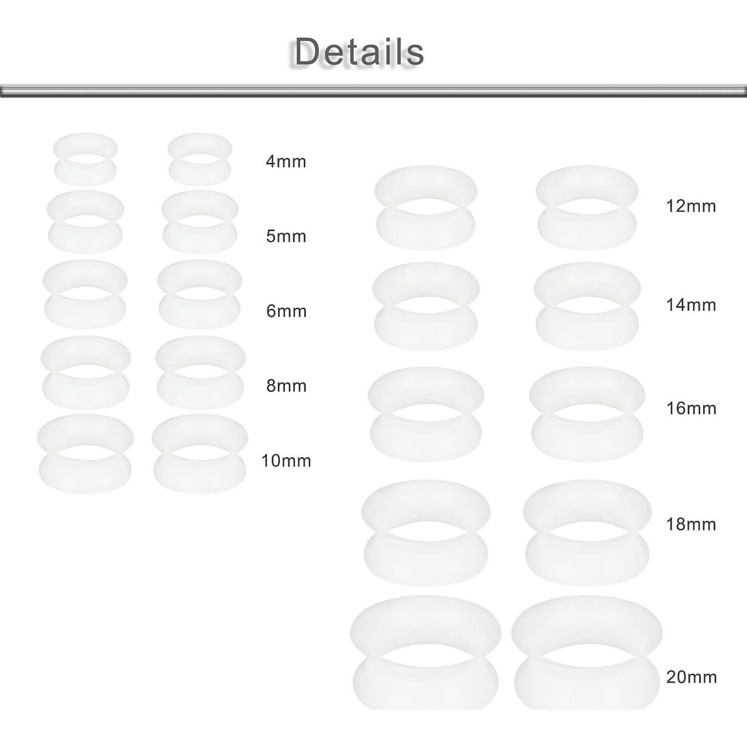 Kit de Expansores de Silicona Yaalozei 10 Pares 4mm a 20mm