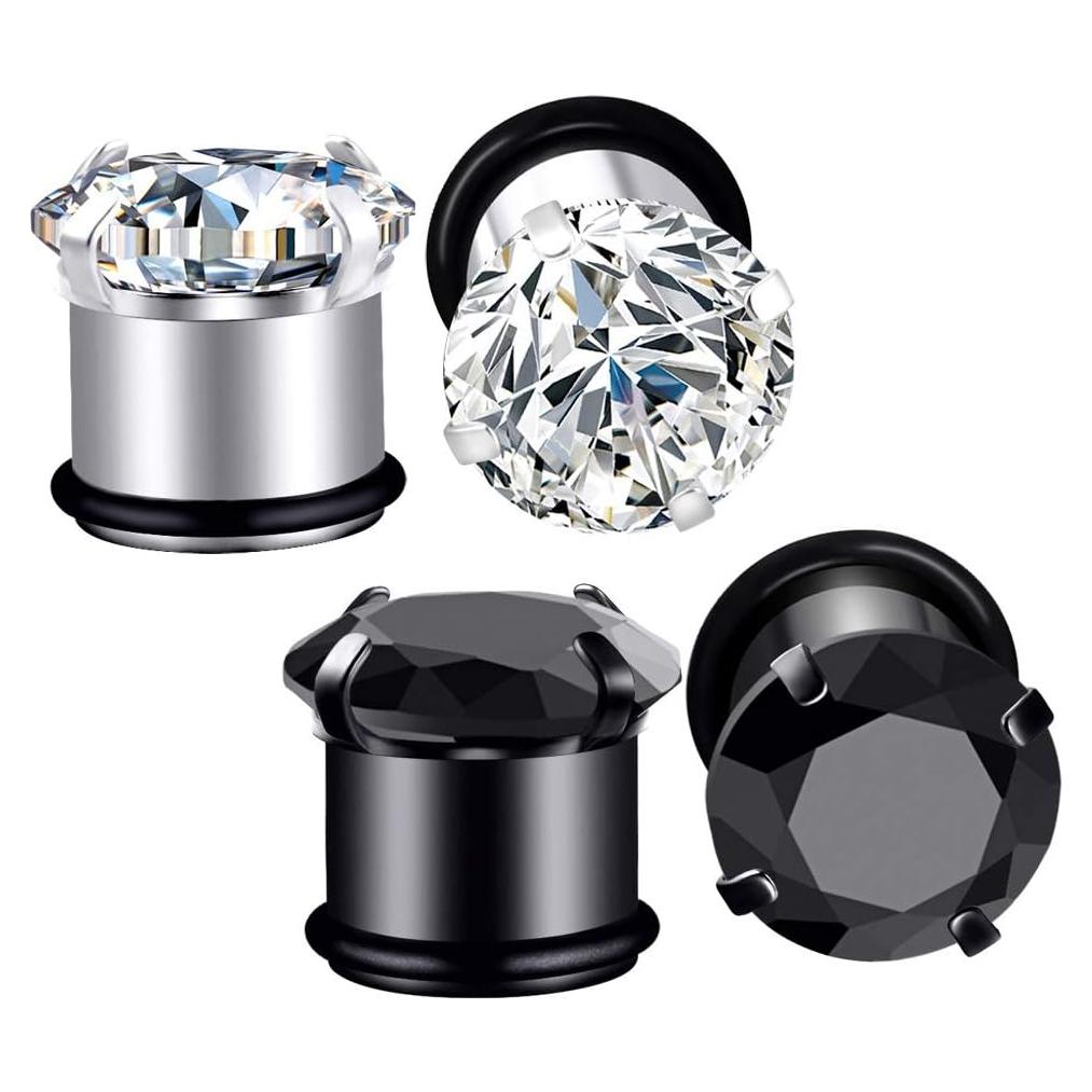 Túneles de Oreja Acero Inoxidable YOFANST 4pcs 12mm Negro Plata