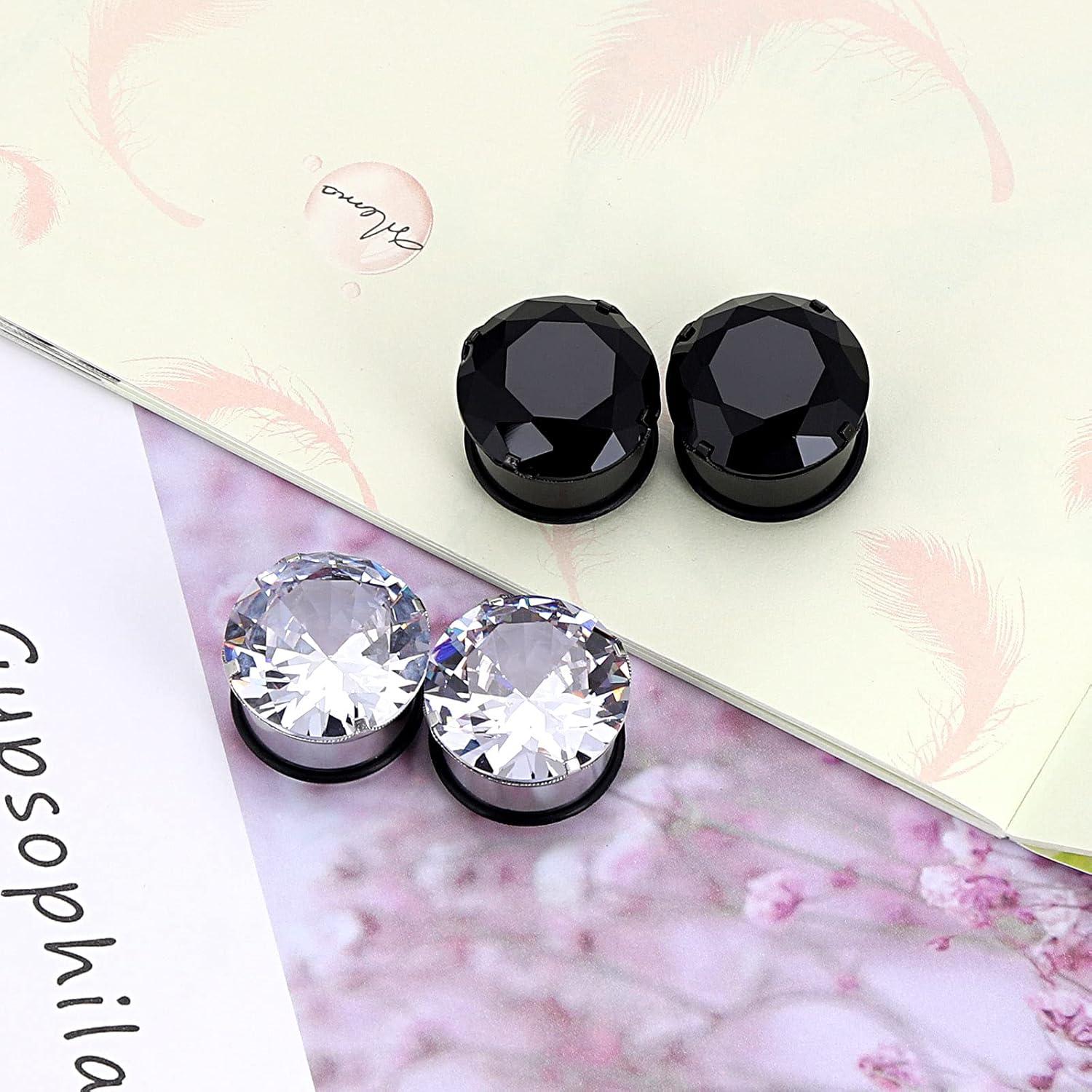 Túneles de Oreja Acero Inoxidable YOFANST 4pcs 12mm Negro Plata