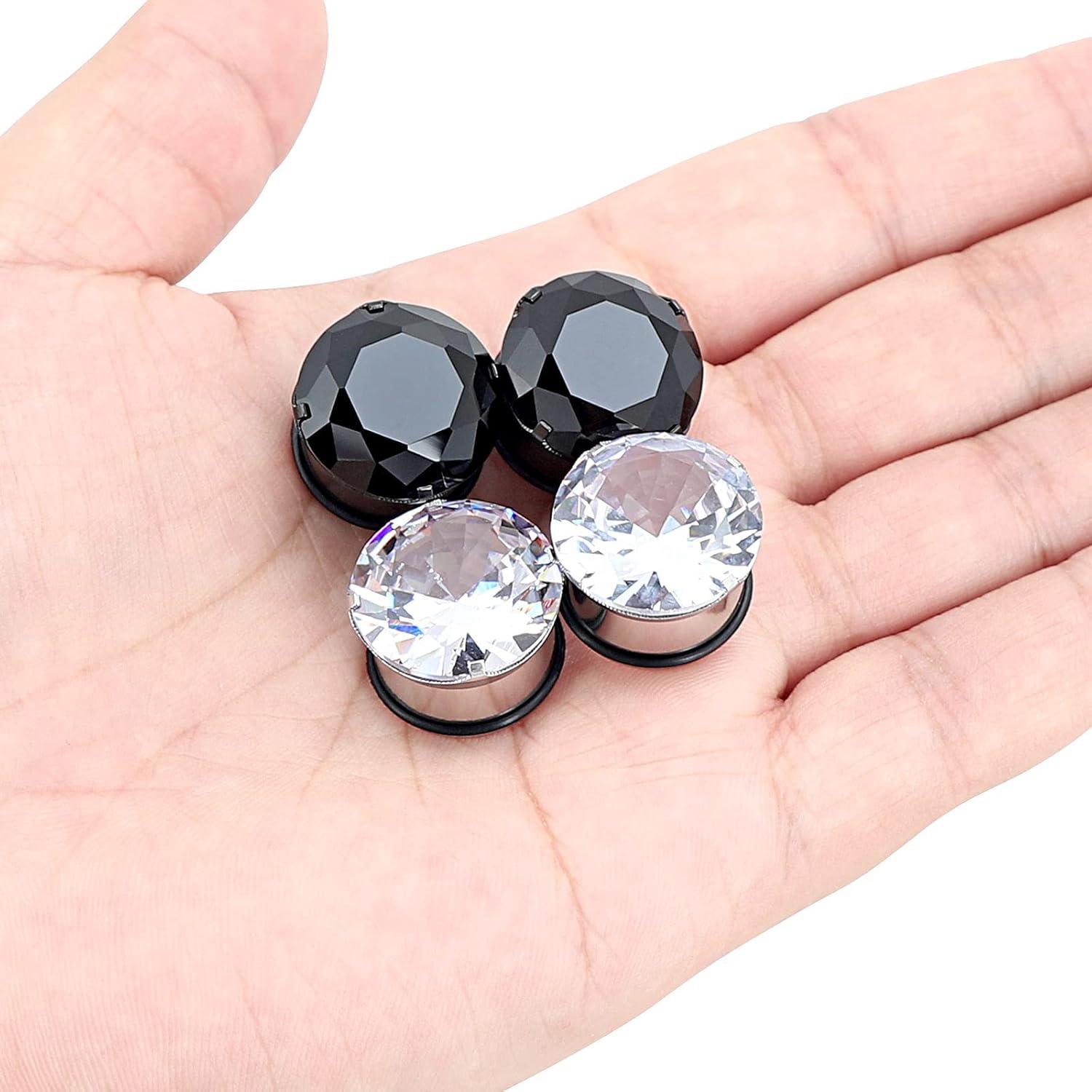 Túneles de Oreja Acero Inoxidable YOFANST 4pcs 12mm Negro Plata