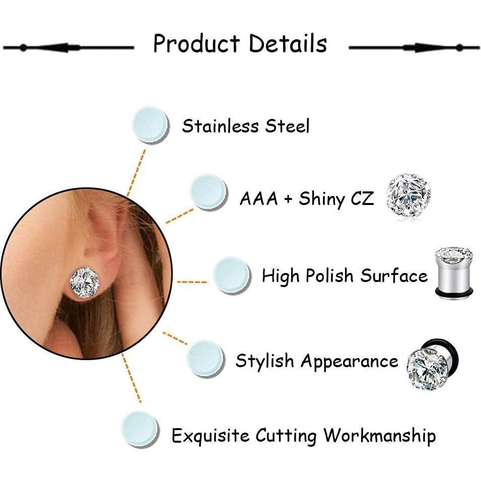 Túneles de Oreja Acero Inoxidable YOFANST 4pcs 12mm Negro Plata