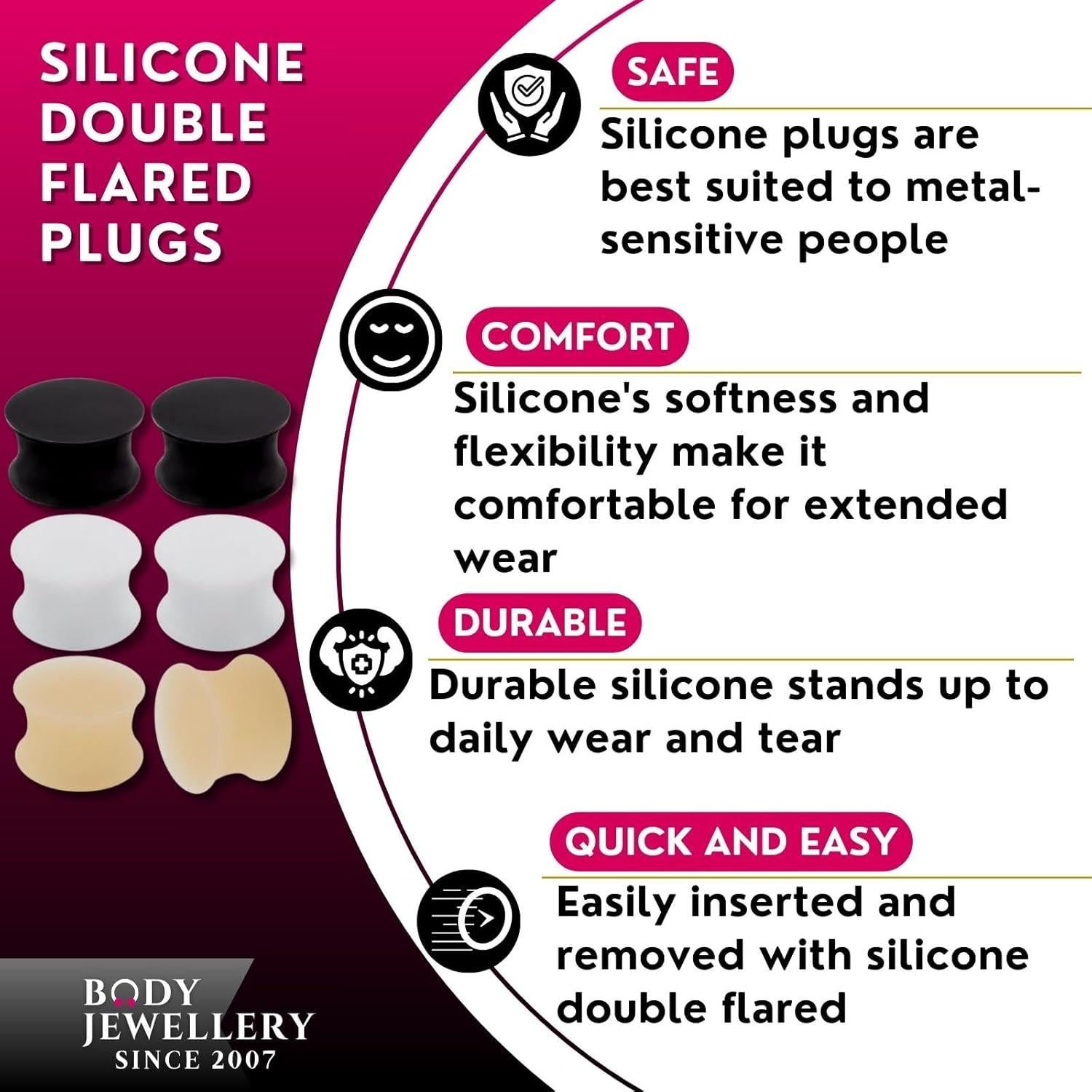 3 Pares Tapones de Silicona Doble Flare Bodyjewellery 18mm