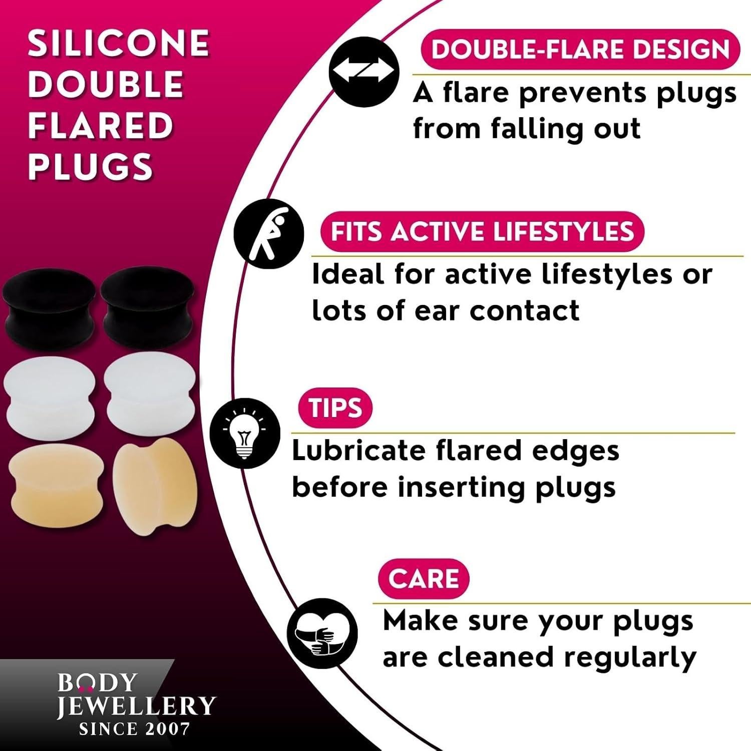 3 Pares Tapones de Silicona Doble Flare Bodyjewellery 18mm