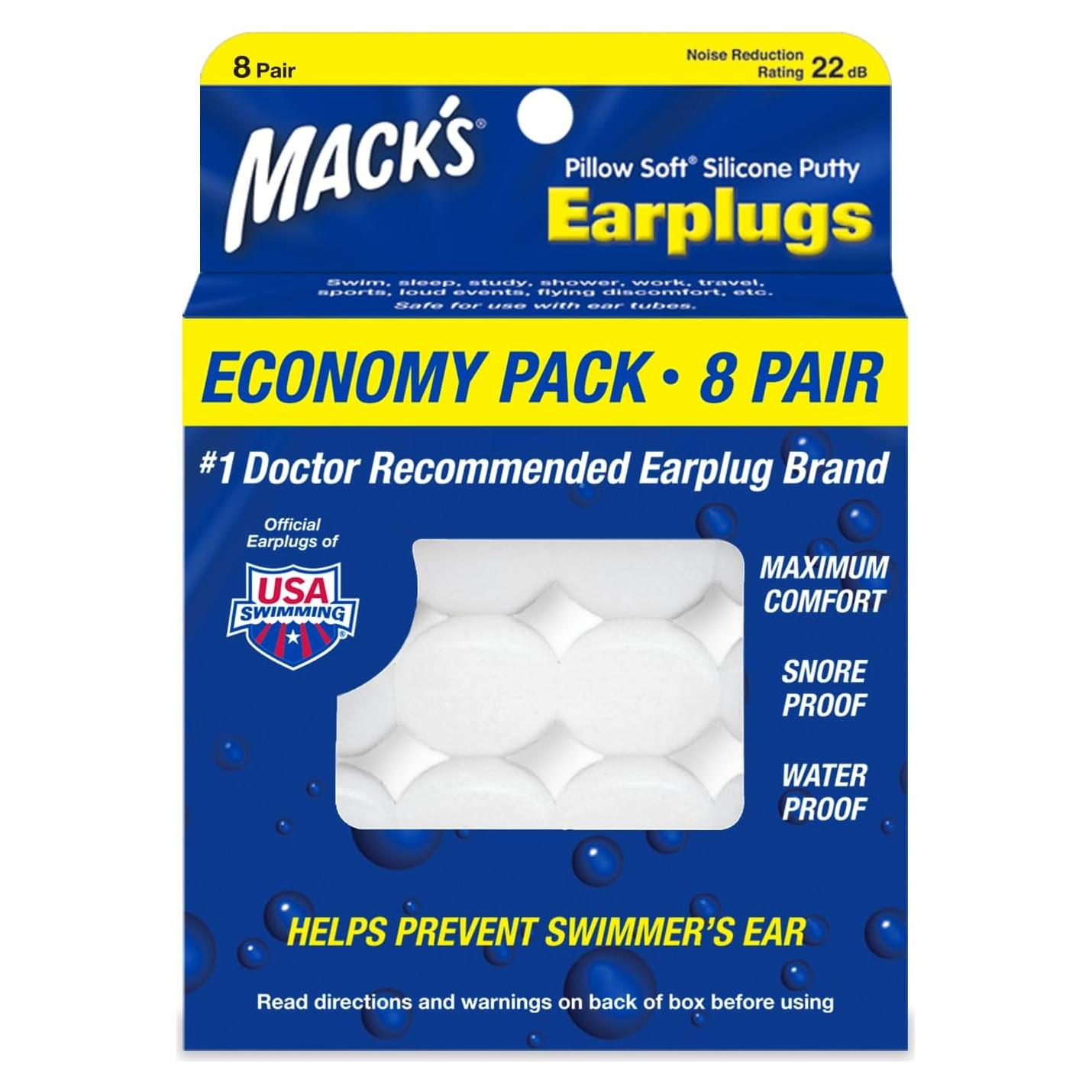 Tapones para oídos de silicona Mack's, 8 pares, impermeables