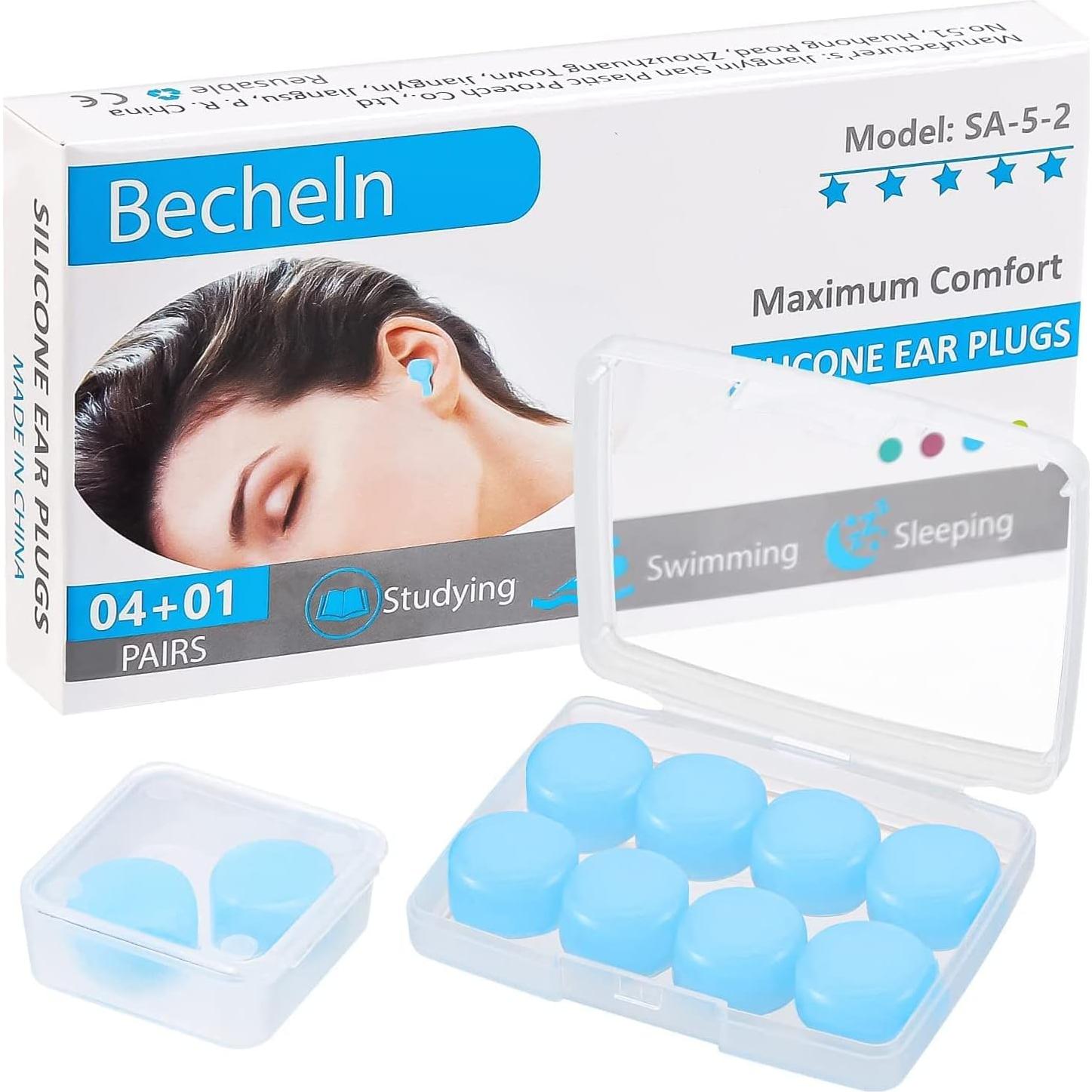 Tapones de Silicona Becheln Reutilizables 30dB para Dormir y Nadar